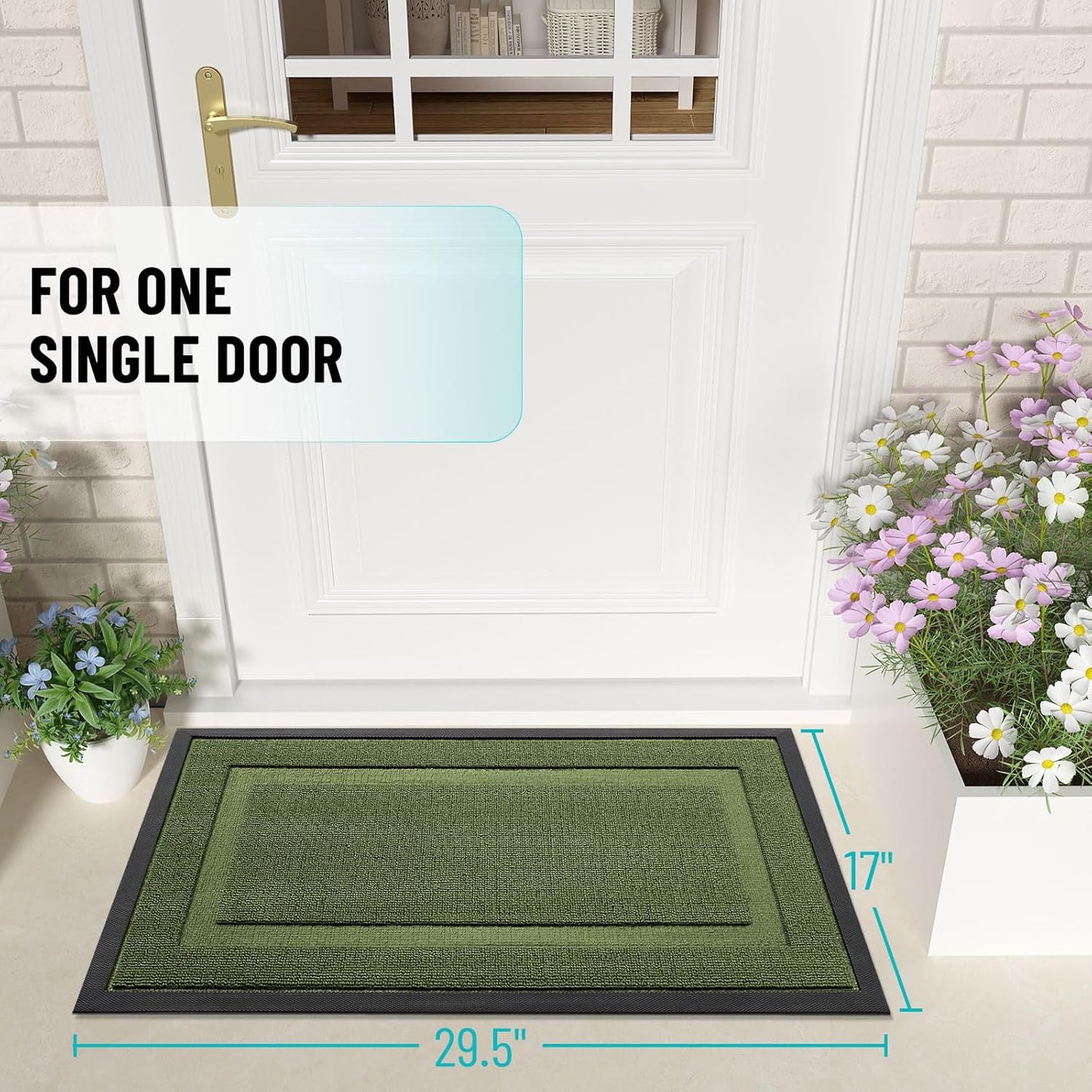 OLANLY Indoor Outdoor Front Door Mat - Waterproof All-Weather Doormat, Easy Clean, 71x23, Classic Green