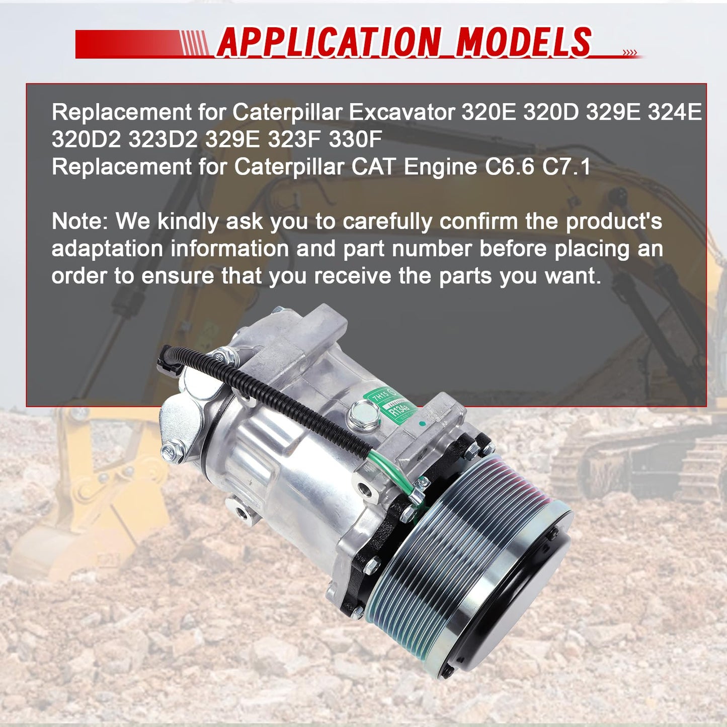Worldthump AC Compressor, E320D2 372-9295 3729295 Air Conditioning Compressor Replacement for Caterpillar Excavator 320E 320D 329E 324E 320D2 323D2 329E 323F 330F