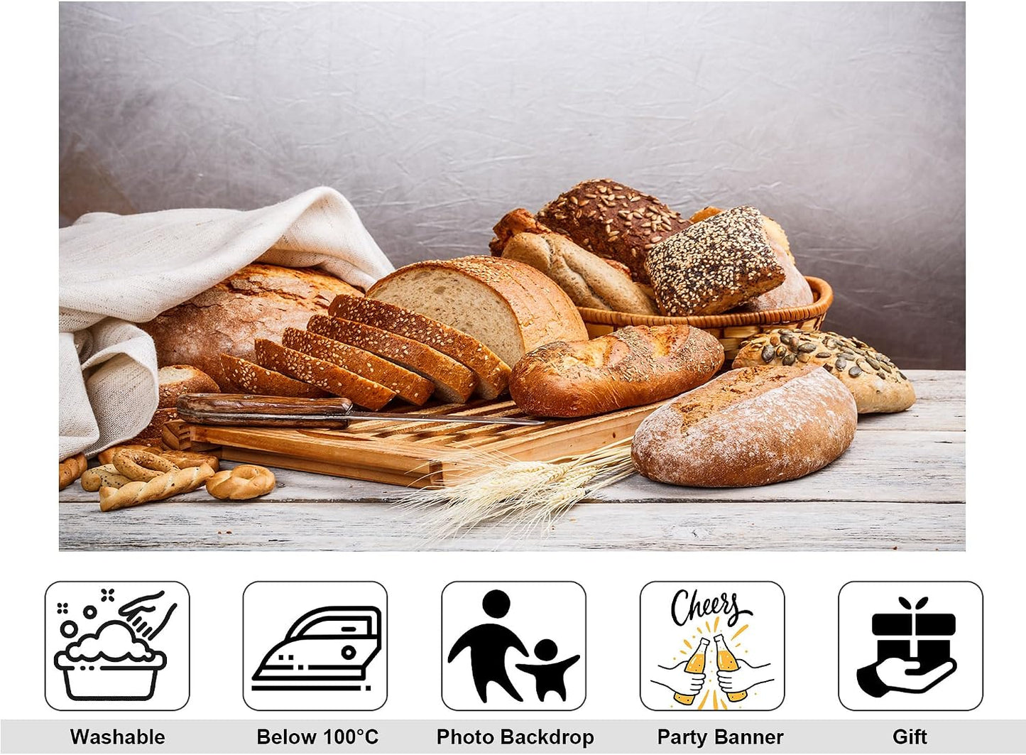 KeyWork 9x9ft Artisan Bread Assortment Backdrop Fresh Bakery Photography Background for Party Food Themed Gathering