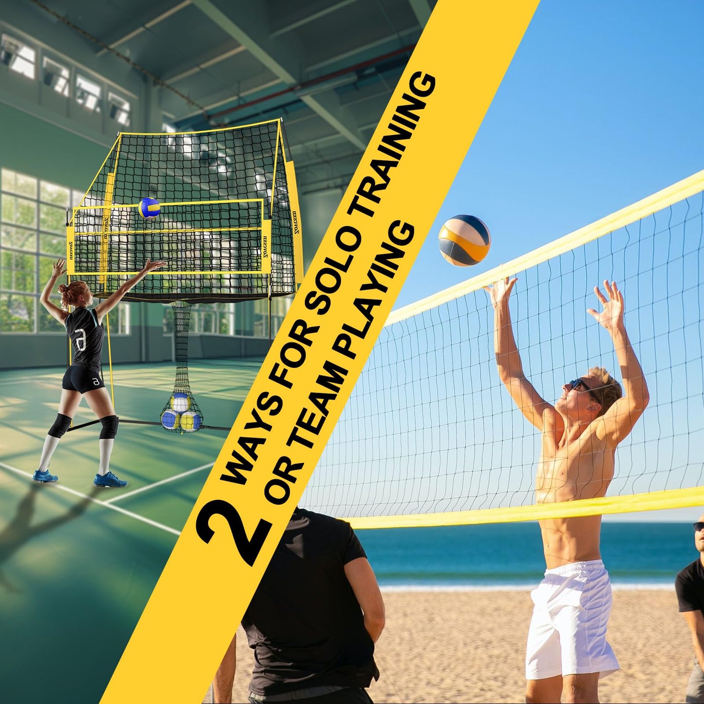 Volleyball Training Net, Portable Adjustable Trainer for Serving Spiking & Setting – 3-in-1 Height Settings for Kids Teens & Adults, Sturdy Steel Frame for Backyard Beach Gym Indoor/Outdoor Practice