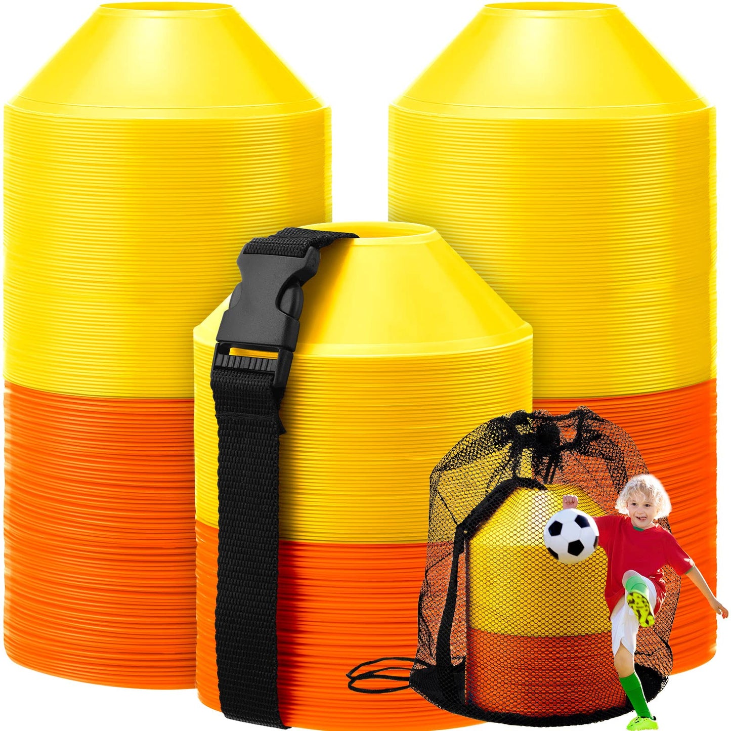Hanaive 100 Pieces Mini Soccer Cones for Sport Drills 5 Inch Agility Disc Cones with Accessories for Kids Football Training(Orange, Yellow)