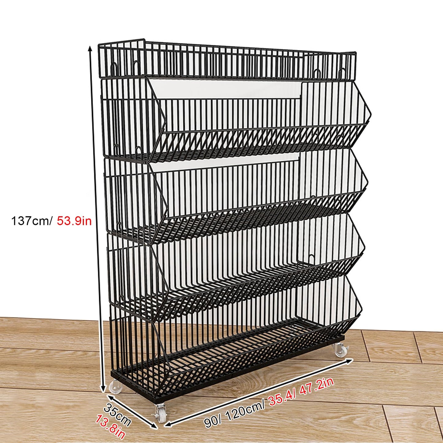 Yuwoune 5-Tier Slanted Rolling Retail Display Rack with Locking Wheels | Heavy-Duty Metal Snack & Chip Display Stand for Grocery Stores, Supermarkets, Bakery | Space-Saving Store Organization Shelf
