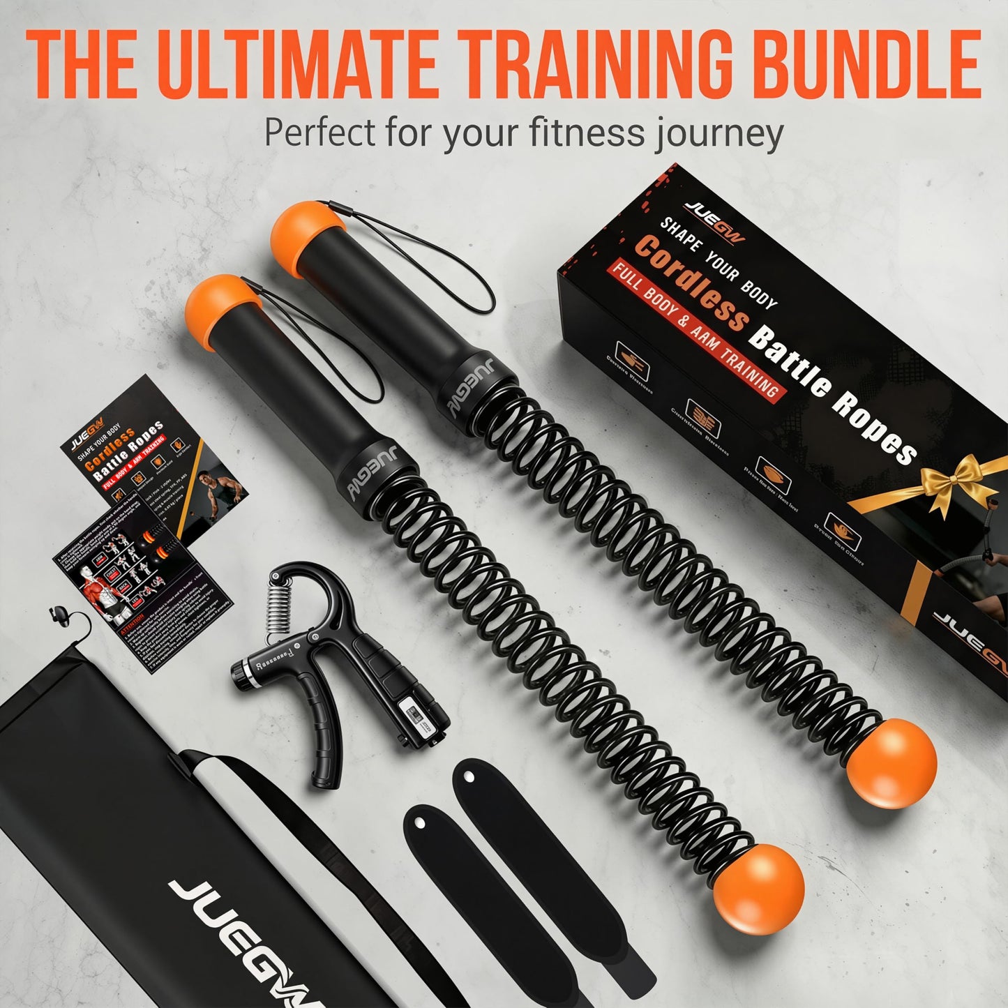 Cordless Battle Ropes for Home Workout – Ropeless HIIT & Strength Training Kit with Hand Gripper & Wrist Wraps – Portable Full Body Fitness Equipment for Small Spaces