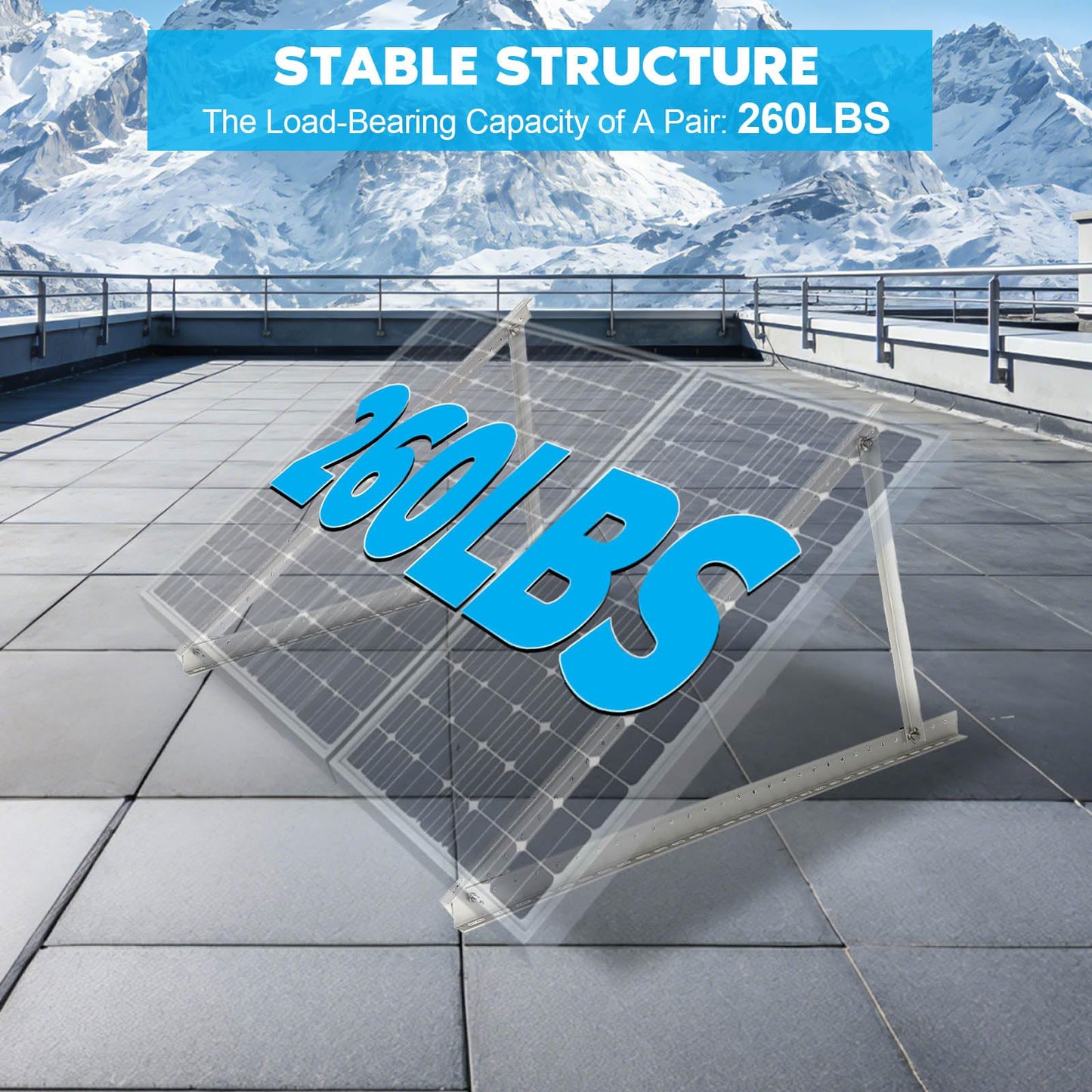 GCCSJ 4 Sets Solar Panel Mounting Brackets, 45in Aluminum Solar Panel Mount Brackets, Adjustable Solar Panel Tilt Mount Brackets, Solar Panel Stand for Roof Ground Off-Grid RV and Boat
