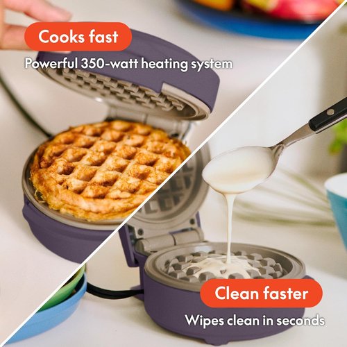 Bella Mini Waffle Maker - EverGood™ Ceramic Nonstick Coating, Cool Touch Handles, 350 Watts | Plum Color