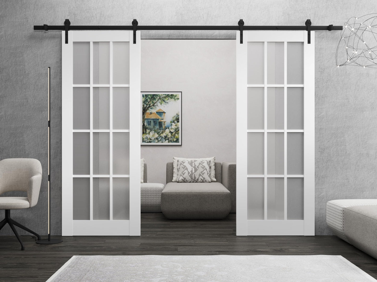 Slab Barn Door Panel Frosted Glass 12 Lites 36 x 84 inches | Felicia 3312 Matte White | Sturdy Finished Doors | Pocket Closet Sliding
