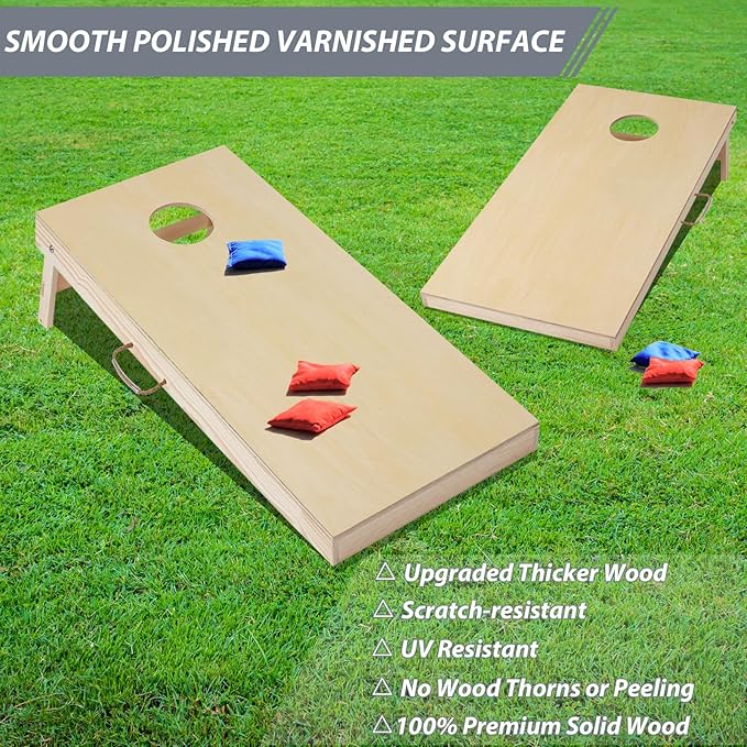 Cornhole Set 4'x2' Cornhole Board Sets with Bags Regulation Size, Corn Hole Games for Adults Outdoor Bean Bag Toss Game, Solid Wood