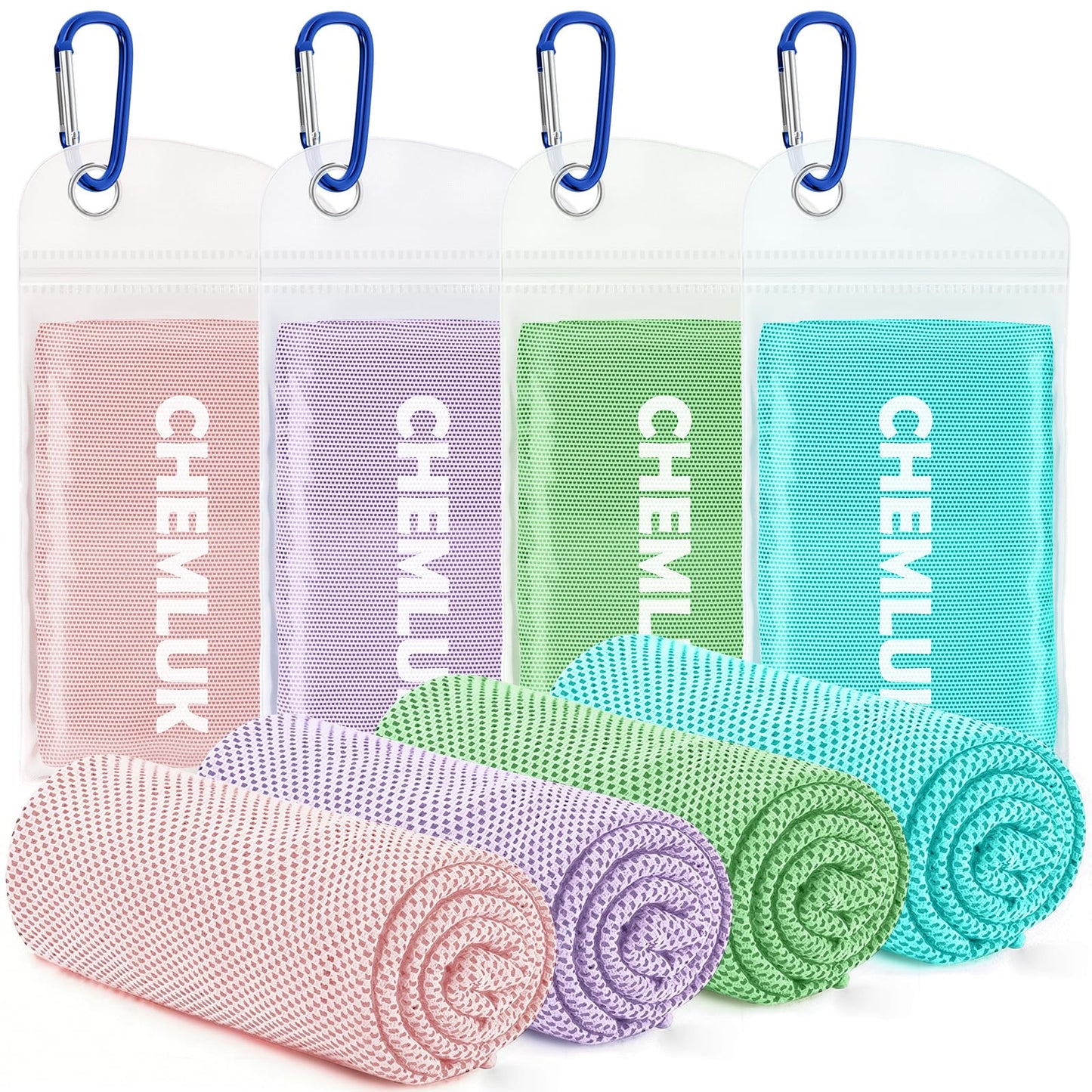 CHEMLUK 4 Packs Cooling Towels: Instant Cool Towel for Neck and Face Hot Weather UPF50 Quick Dry Microfiber Sweat Towels for Gym Workout Sports (40"x12")
