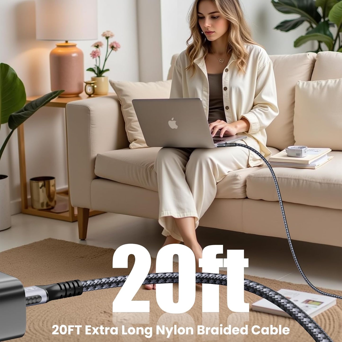 Arkidyn 20ft, 240W 20Gbps 4K@60Hz 17/16/15, USB C to USB C Cable PD Fast Charging, Data Transfer, Video Cable, Durable