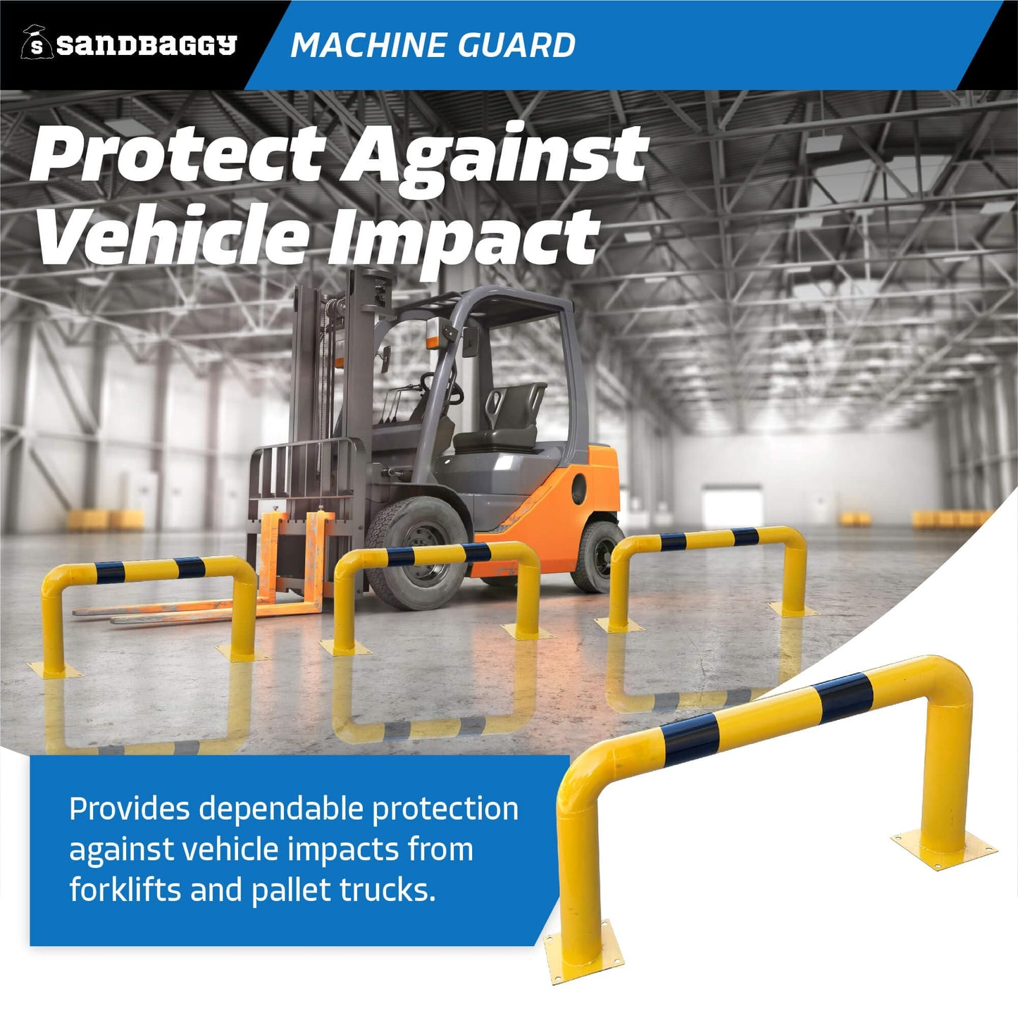 Sandbaggy High Profile Machine Safety Guard (24" H x 48" L) - Fixed Industrial Barrier Guards - Vehicle Impact Protection - Yellow Finish (1)