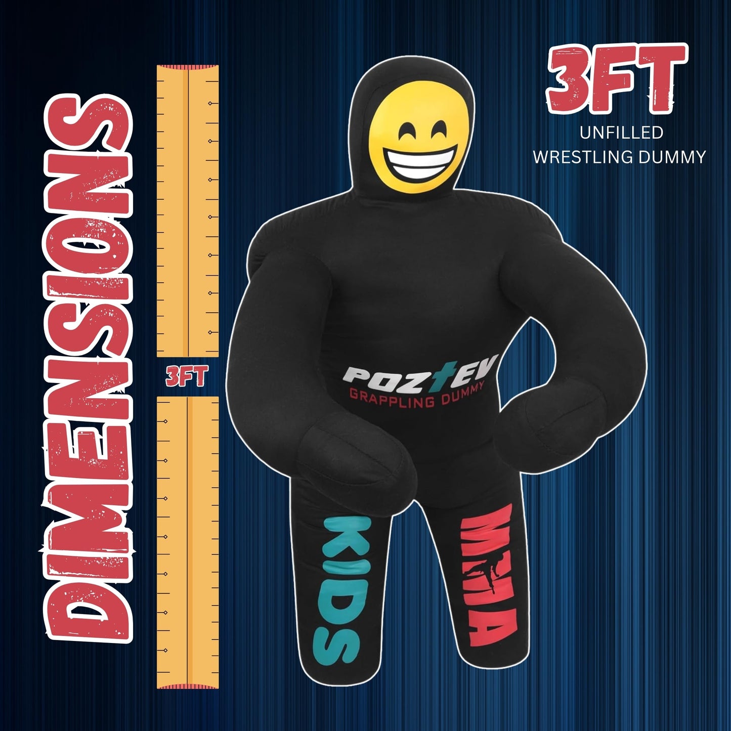 POZTEV Kids Grappling Dummy – 3ft Unfilled Wrestling Dummy, MMA & Jiu Jitsu Dummy Training for Youth