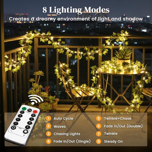 DomeStar 40Ft LED Fairy Lights with Vines - Remote-Controlled Curtain String Lights for Indoor/Outdoor Decor