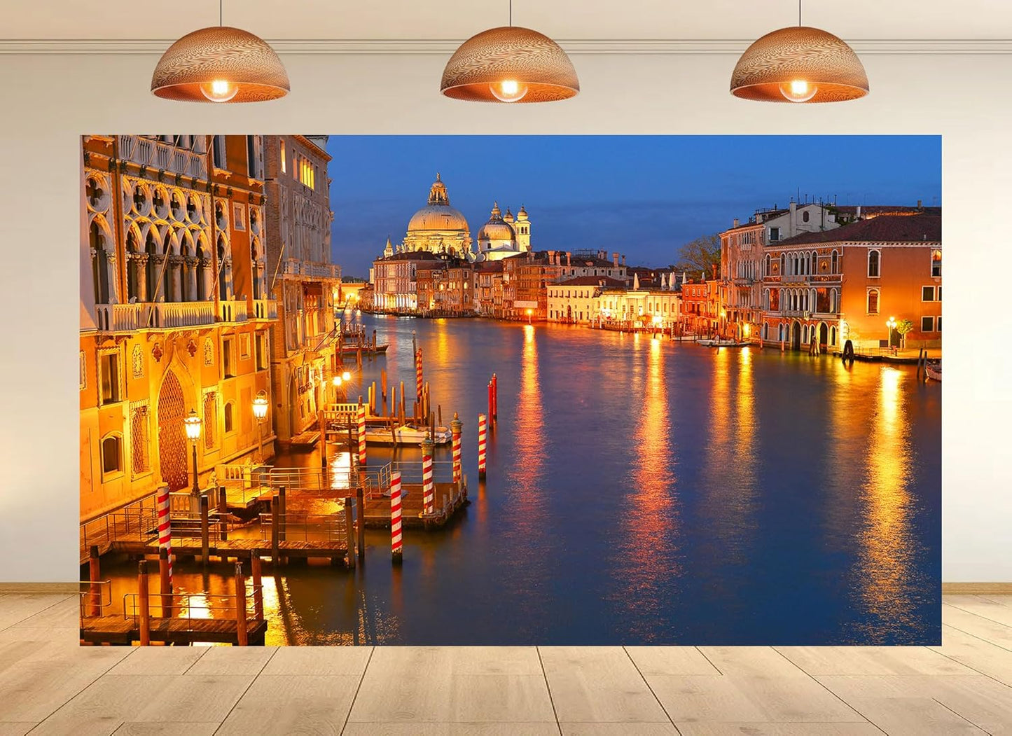 UPXIO 10x8ft Venice Grand Canal Night Backdrop Golden Lights Basilica Illumination Scenery Photo Background Tapestry