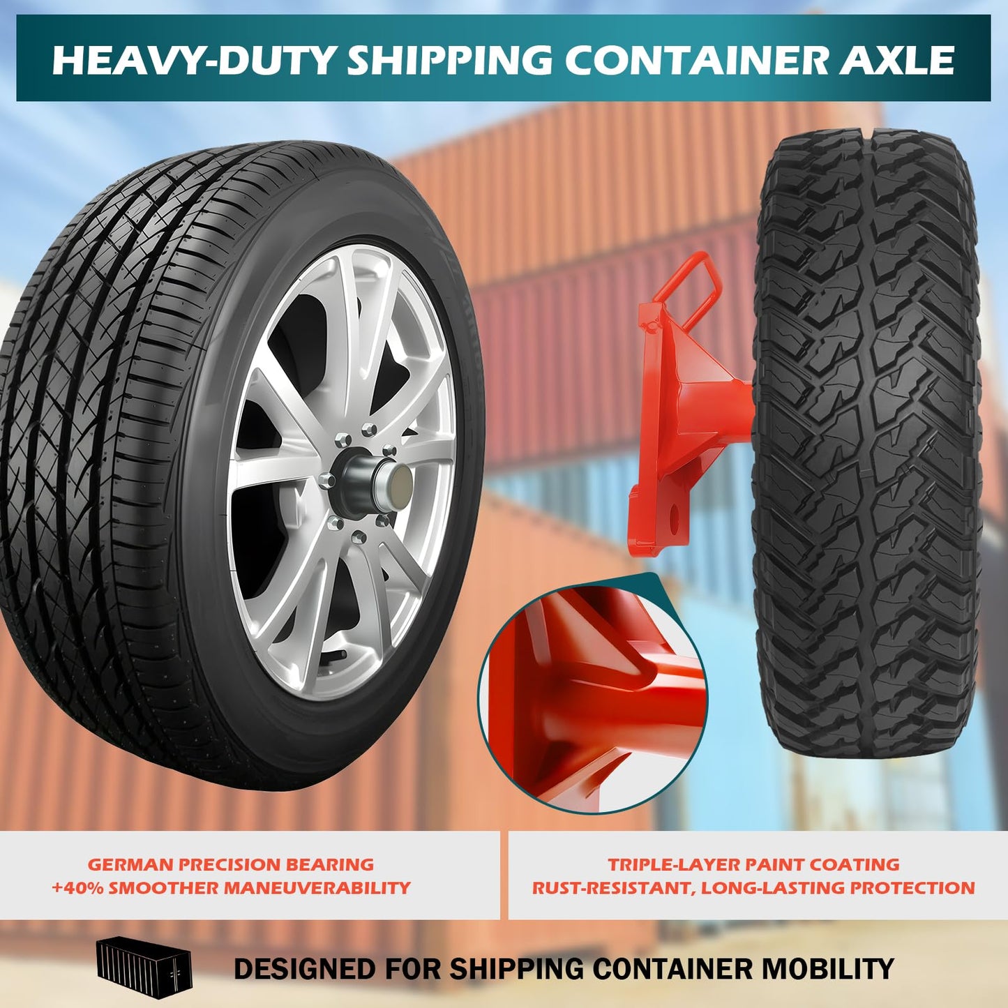 LAJIAOZ Upgrade 8 Lug Shipping Container Wheels Kit Heavy Duty Axle Dolly, Move 20ft 40ft Containers 8800LBS Capacity, Portable Container Mover for Farms Warehouses Construction Yards(2Pcs, Red)