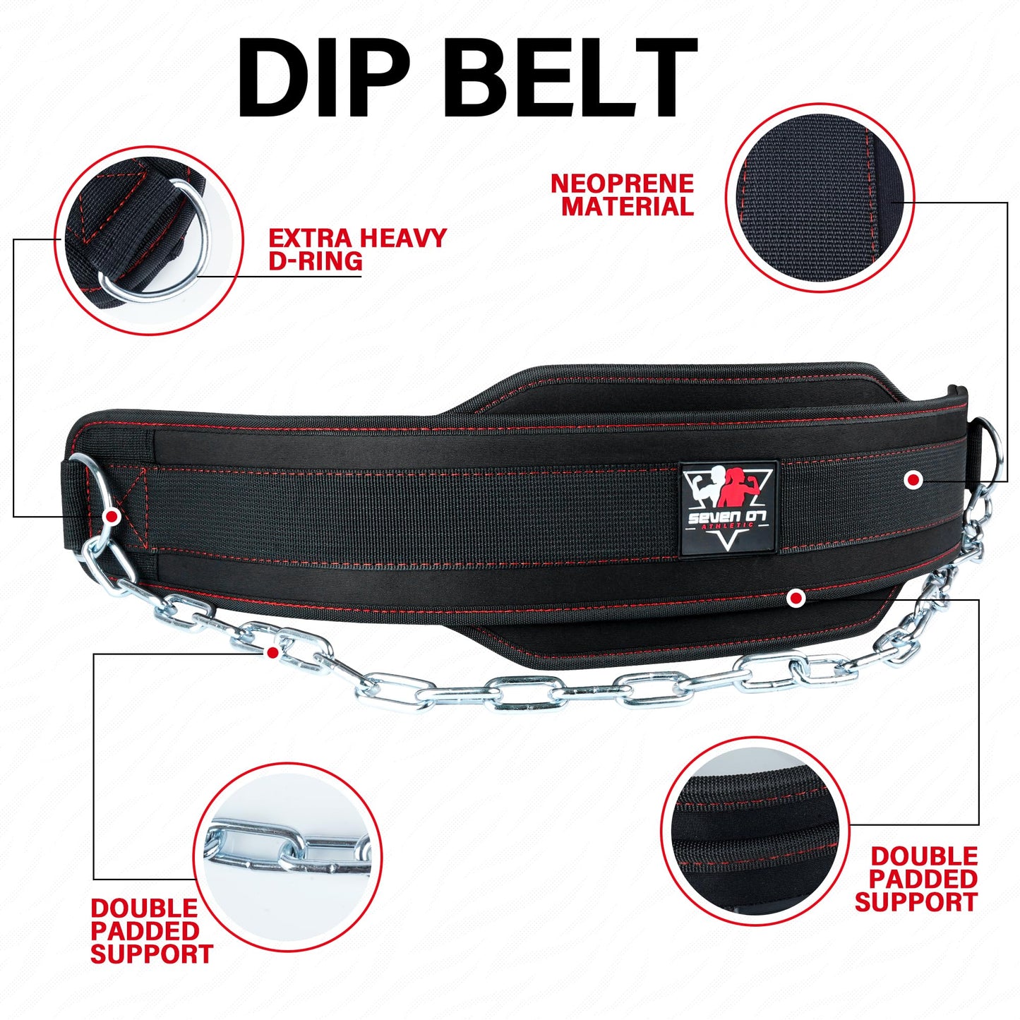 Dip Belt with 30" Stainless Steel Chain, 550-650 Lbs Weight Capacity, Neoprene Weight Lifting Belt, Perfect Weighted Belt for Pullups, Dips, Squats, Gym Workout & Crossfit Training