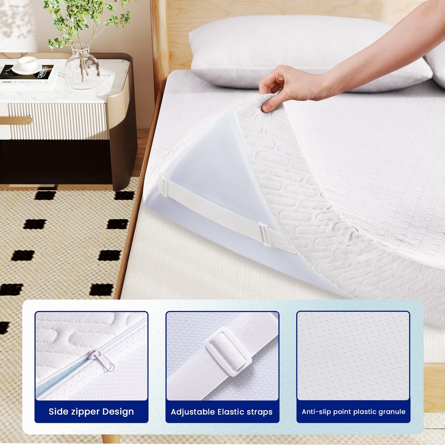 VALUXE King Size 3 Inch Mattress Topper Cover with Zipper Closure - Breathable Protector for 3" Memory Foam or Latex Mattress Topper (Cover Only)