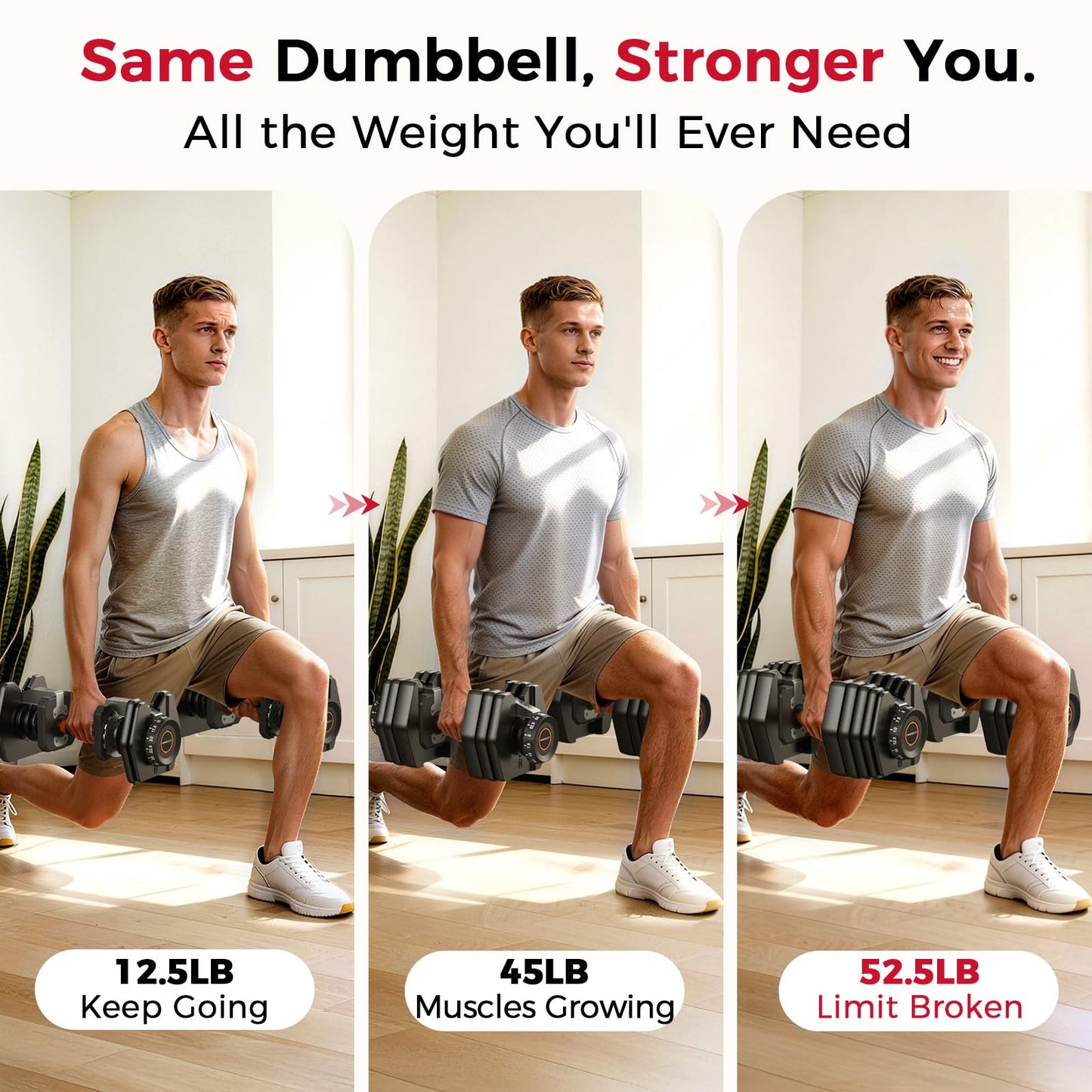 FEIERDUN DB1 QuickDial Adjustable Dumbbell Set, 15-in-1 Adjustable Weights with Storage Box & App, 105lb/52.5lb Quick Change for Drop Set, Superset & HIIT Home Gym, Non-Slip Handles, 3-year Aftersale Service