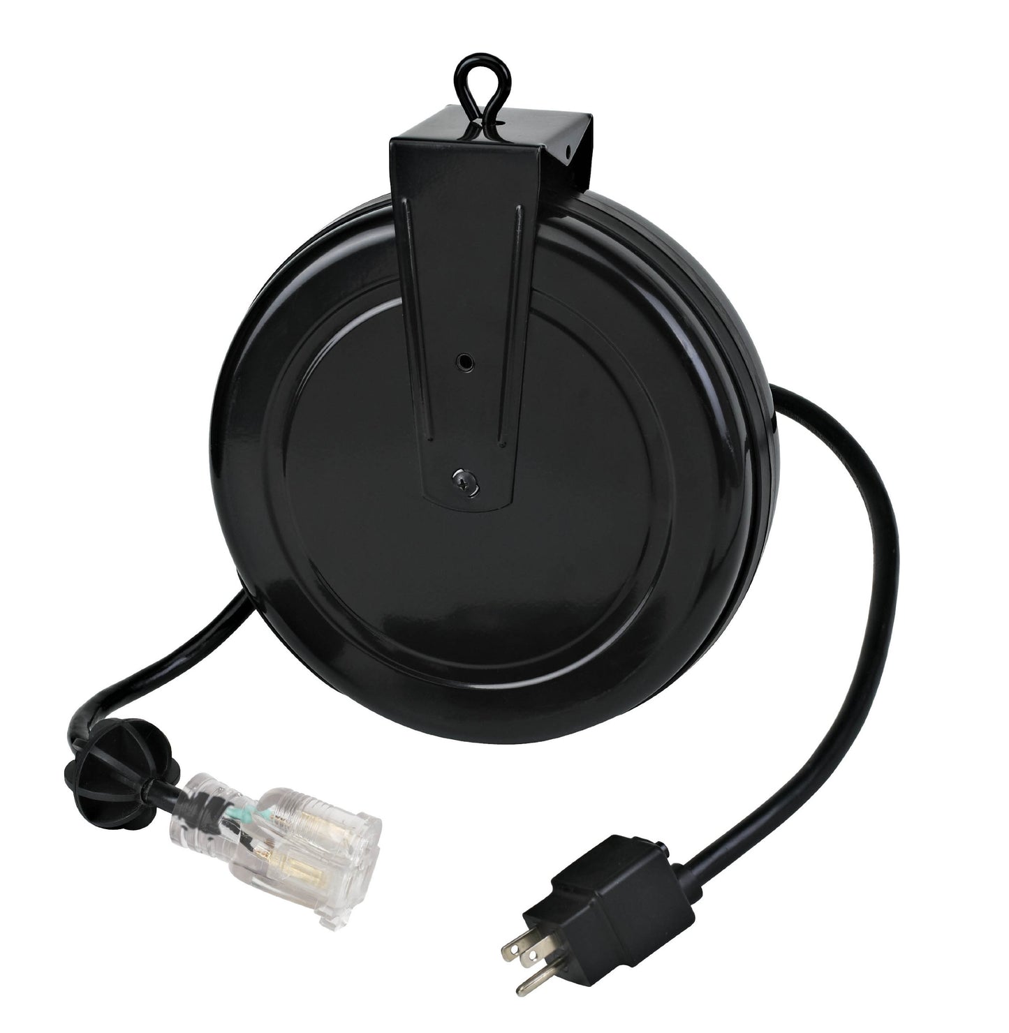 Alert ProReel Pro-Grade 5020TFC Heavy-Duty Retractable Extension Cord Reel | 20'- 12/3 SJTOW Single Tap Heavy Duty Cord | Clear 5-20R Receptacle with Power On Light | 15 Amp Resettable Circuit Breaker