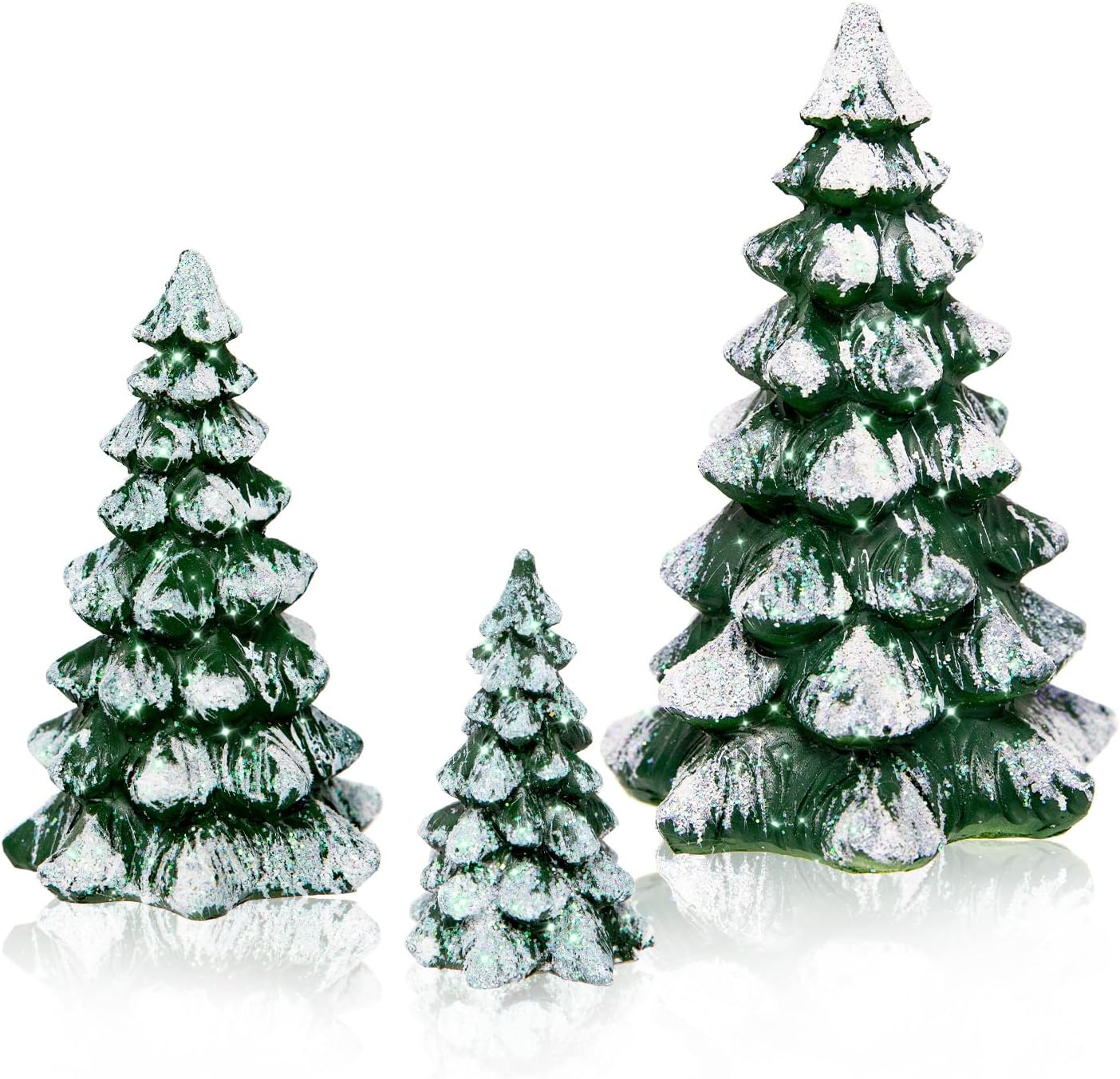 Skiennix Winter Wonderland Village Scene - 3-Piece Pine Accessory Figurine Set | Christmas Tree Decorations, Green
