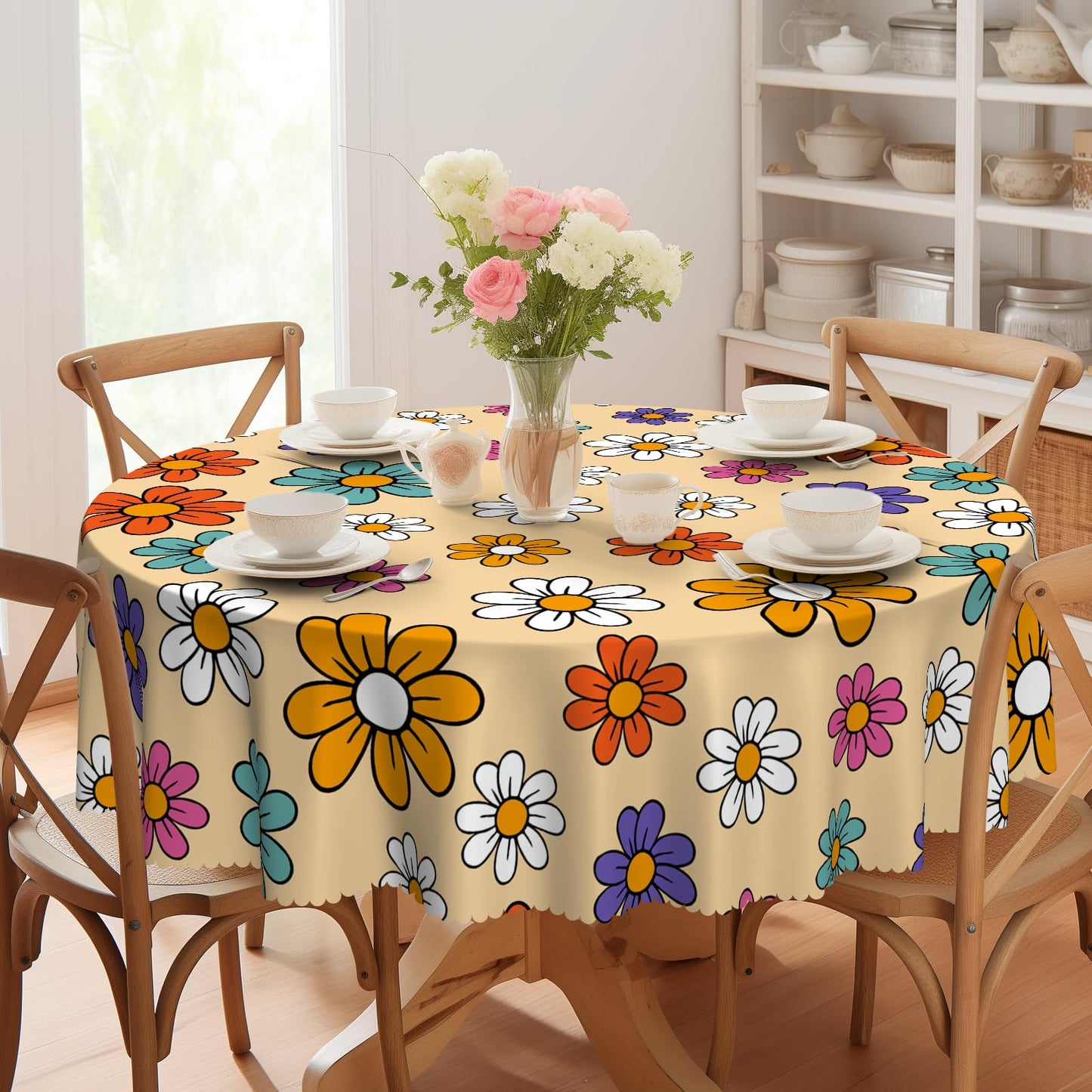 Eikione Fall Tablecloth 70 Inch, Maple Leaf Table Cloth, Waterproof, Wrinkle Free Polyester Table Cover for Autumn Picnics, Halloween Dining Decorations