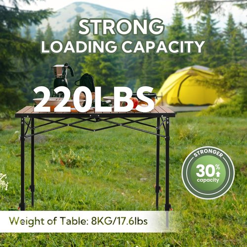 Nature Join Portable Camping Table - Adjustable Height, Foldable Aluminum Design for 2-6 People, 220 Lbs Capacity