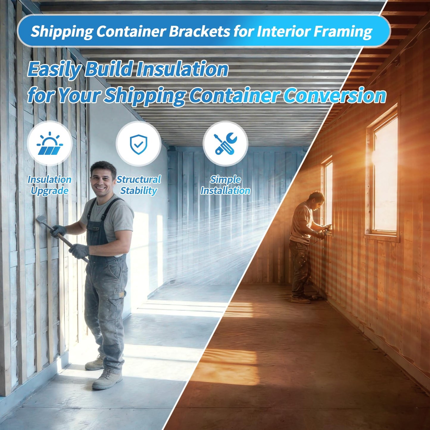 𝟐𝟎𝐏𝐂𝐒 Shipping Container Interior Brackets for 20ft Containers, Fits 2×4/2×6 Lumber, Shipping Container Bracket Self-Leveling Framing for Homes, Storage & Workshop Conversions