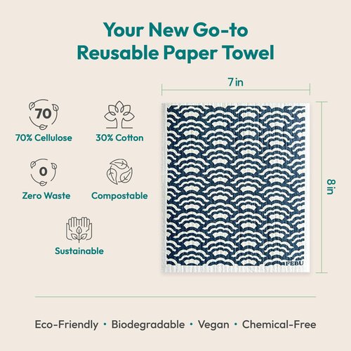 FEBU Swedish Dishcloths for Kitchen | 5 Pack Watercolor Reusable Paper Towels Washable | Swedish Dish Towels | Non-Scratch Cellulose Sponge Cloths | No Odor, Biodegradable Cleaning Cloths