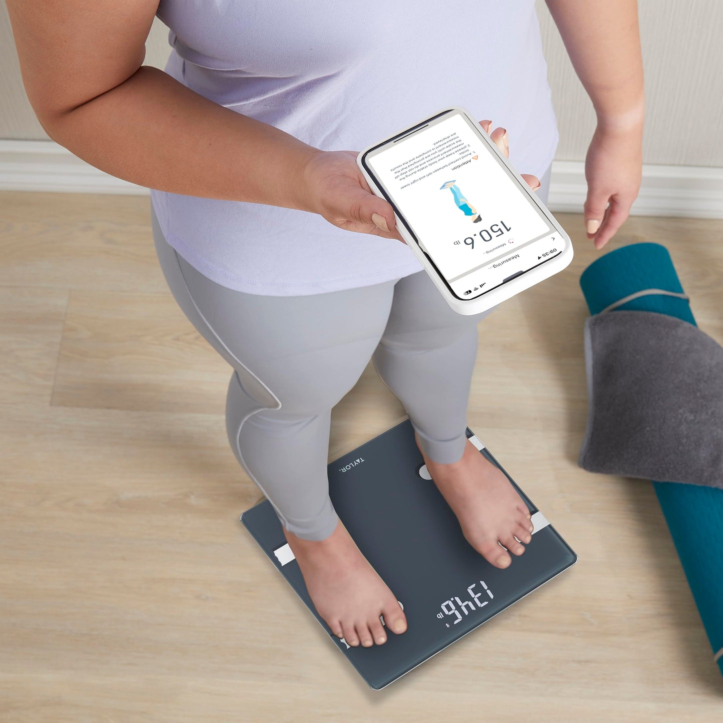 Taylor Smart Body Composition Scale with Precision Hub App for Body Weight with Smart App Connectivity, Third Party Sync, 400 lb Capacity, Durable Glass Platform, Charcoal