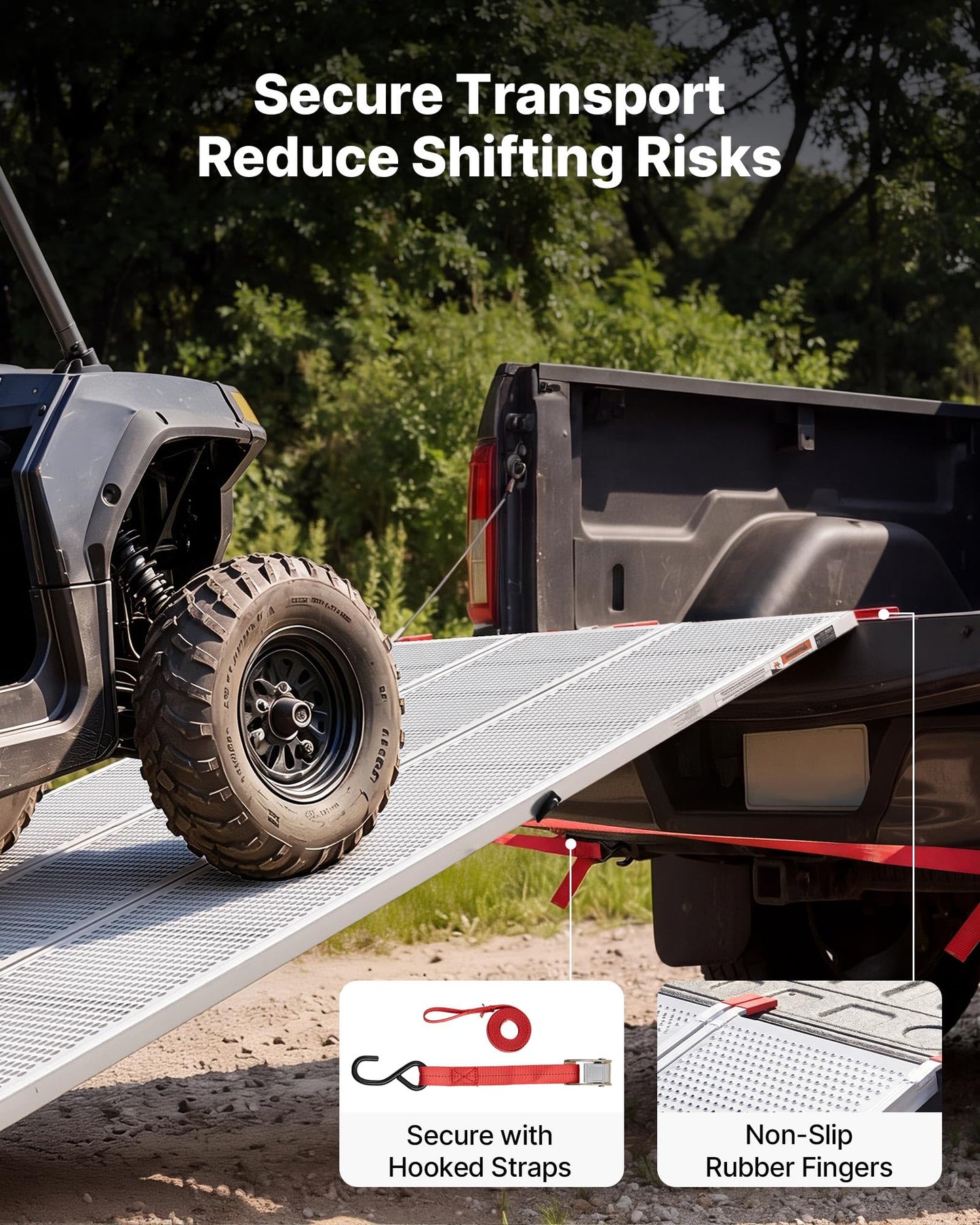 VEVOR Aluminum Trailer Ramps, 76 x 54 in Tri-Folding Truck Ramps with Straps & Non-Slip Rubber Fingers, 1500LBS Capacity ATV Loading Ramps for Pickup Trucks, Motorcycles, Lawn Mowers, Tractors, Carts