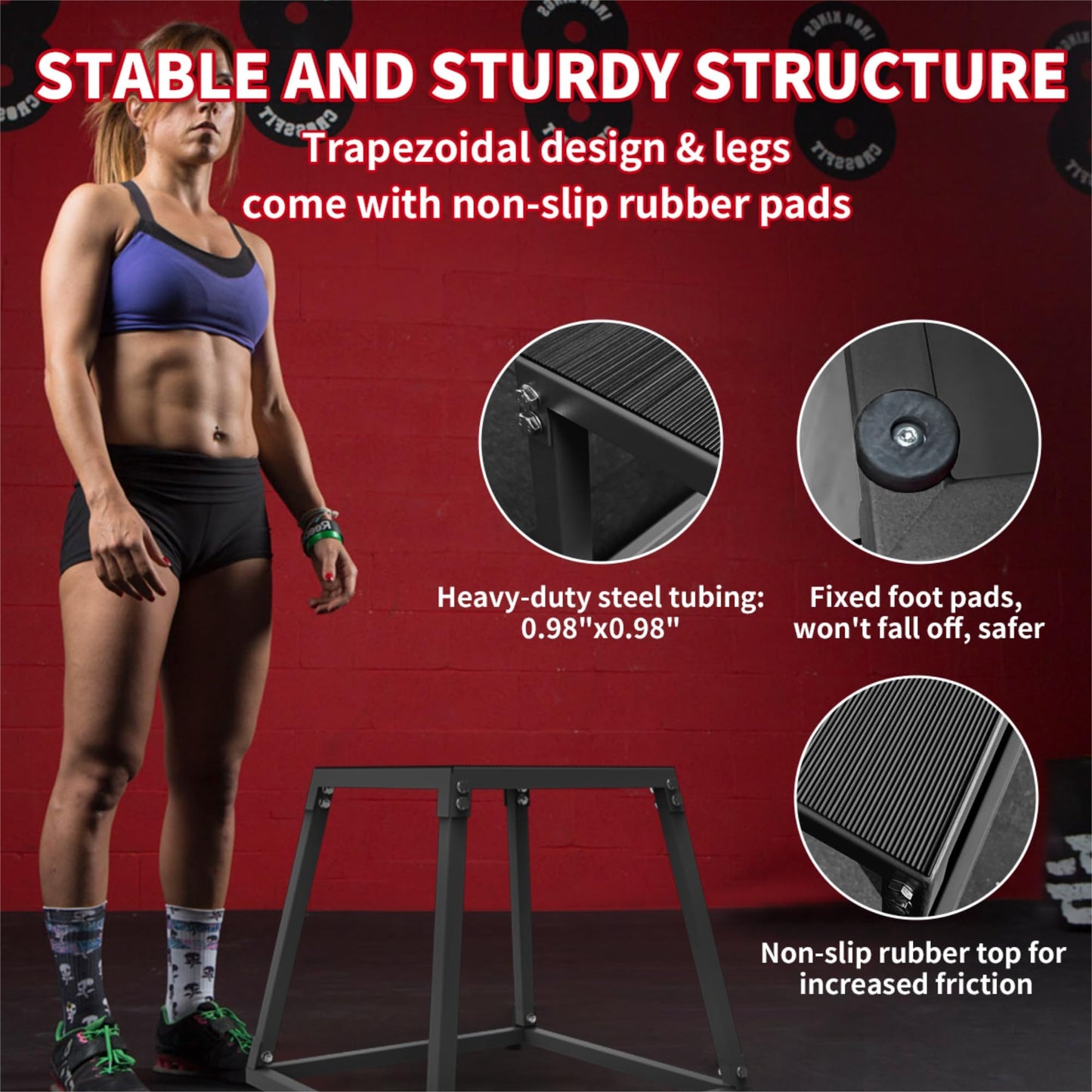 ActiveTrail Plyometric Jump Box, Steel Plyo Platform and Jumping Box, Anti-Slip Exercise Step Up Box for Home Gym Training