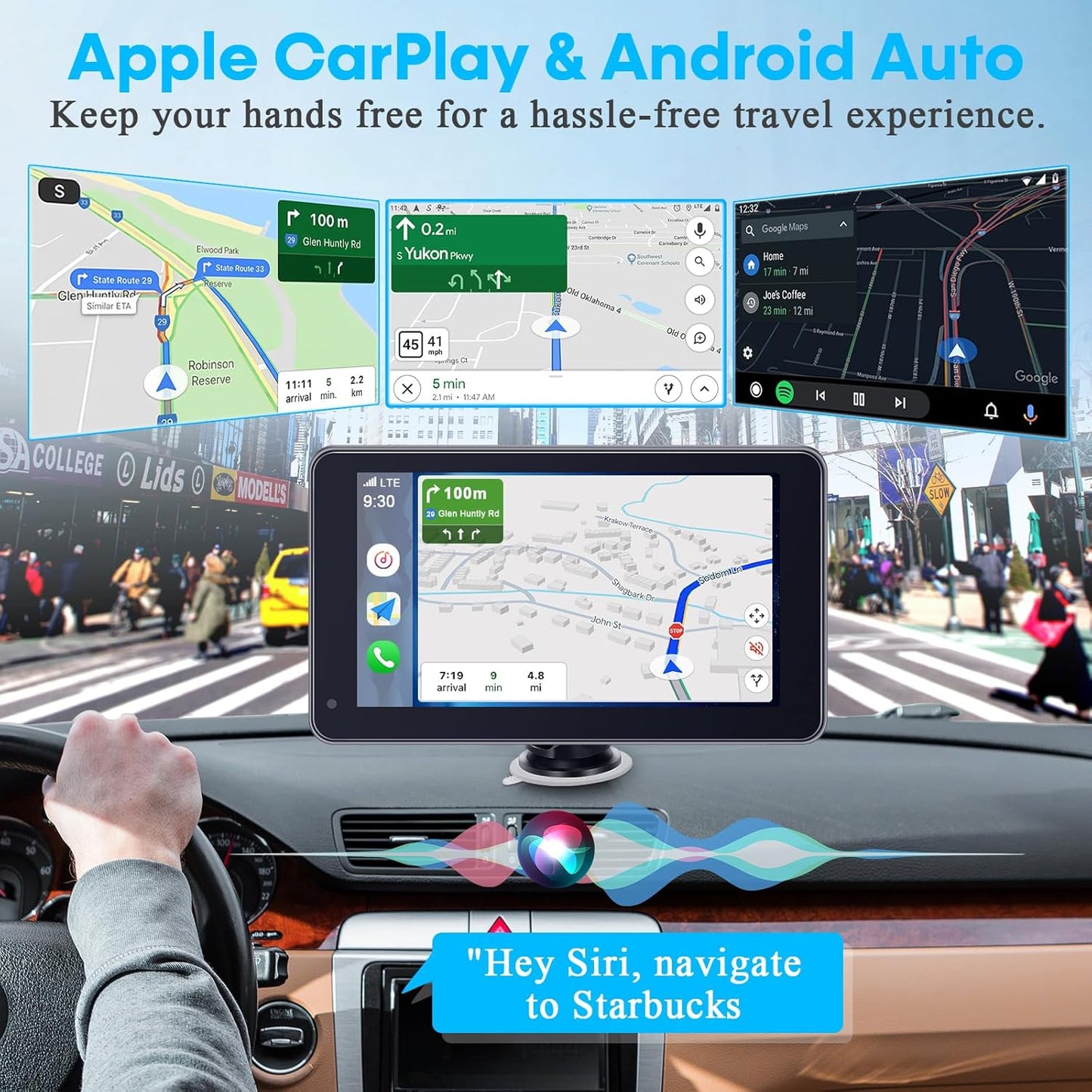 Befumly 3-Min 7 Inch 1080P Commuters Easy Install Portable Wireless Carplay Screen: Plug-Play Support Apple CarPlay