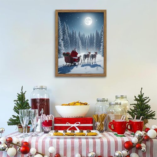 Framed Christmas Wall Decor - Santa Claus Canvas Print with Winter Scene | 16x24in