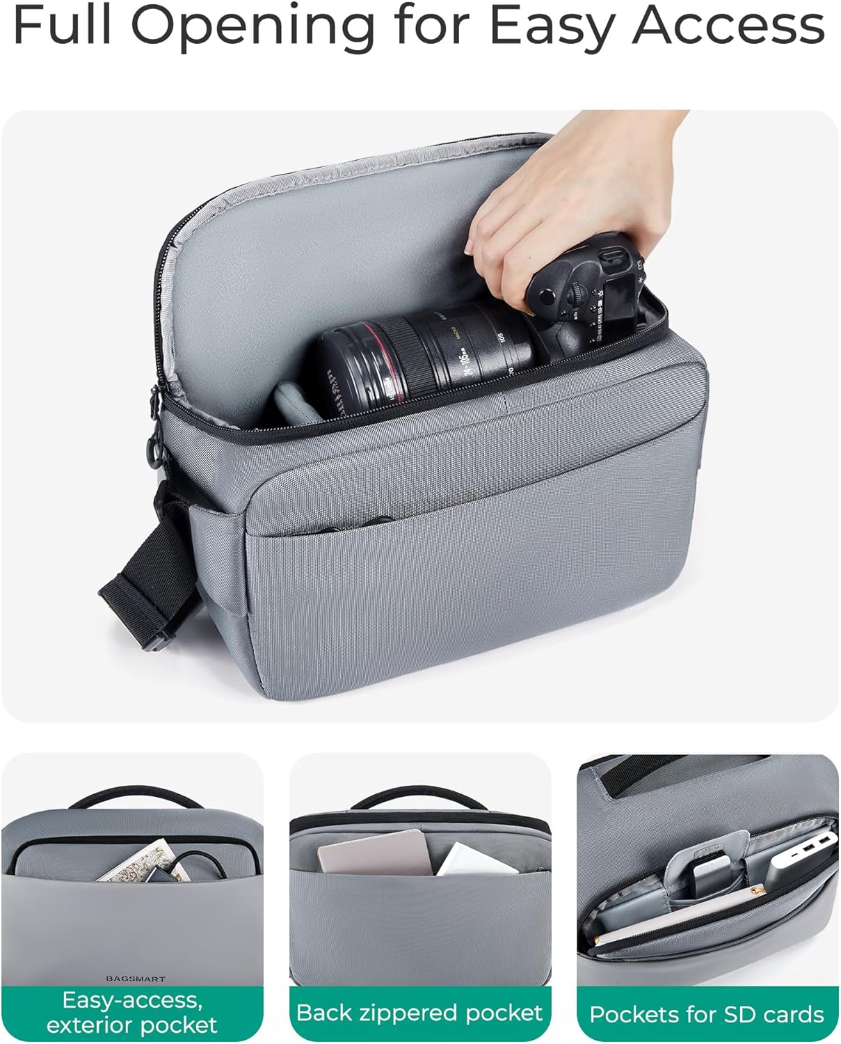 BAGSMART Camera Sling Bag, Small Camera Bags for Photographers with Tripod Holder, Waterproof DSLR/SLR/Mirrorless