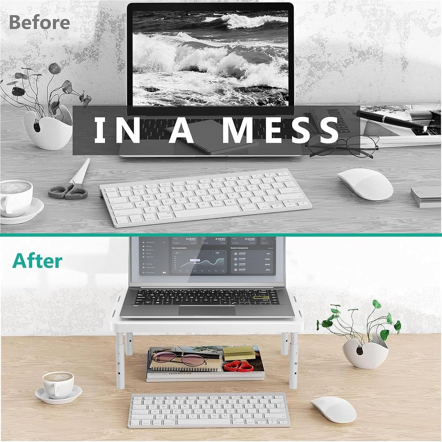 (PTT001-W), 1 Pack, WALI Computer Monitor Stand for Desk, Adjustable Laptop Riser, Desk Monitor Stand Underneath