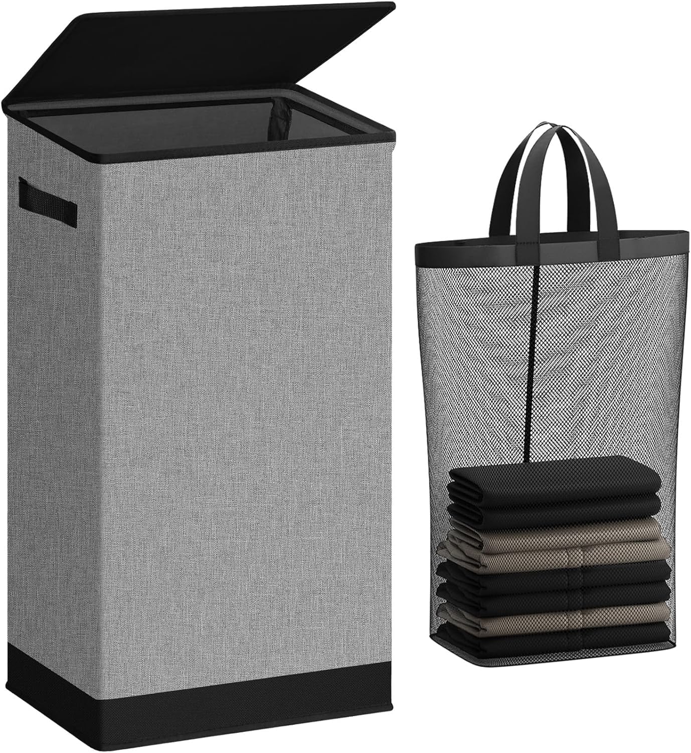 SOLEDI Laundry Hamper - 100L Collapsible Clothes Basket with Lid & Removable Bag | Grey