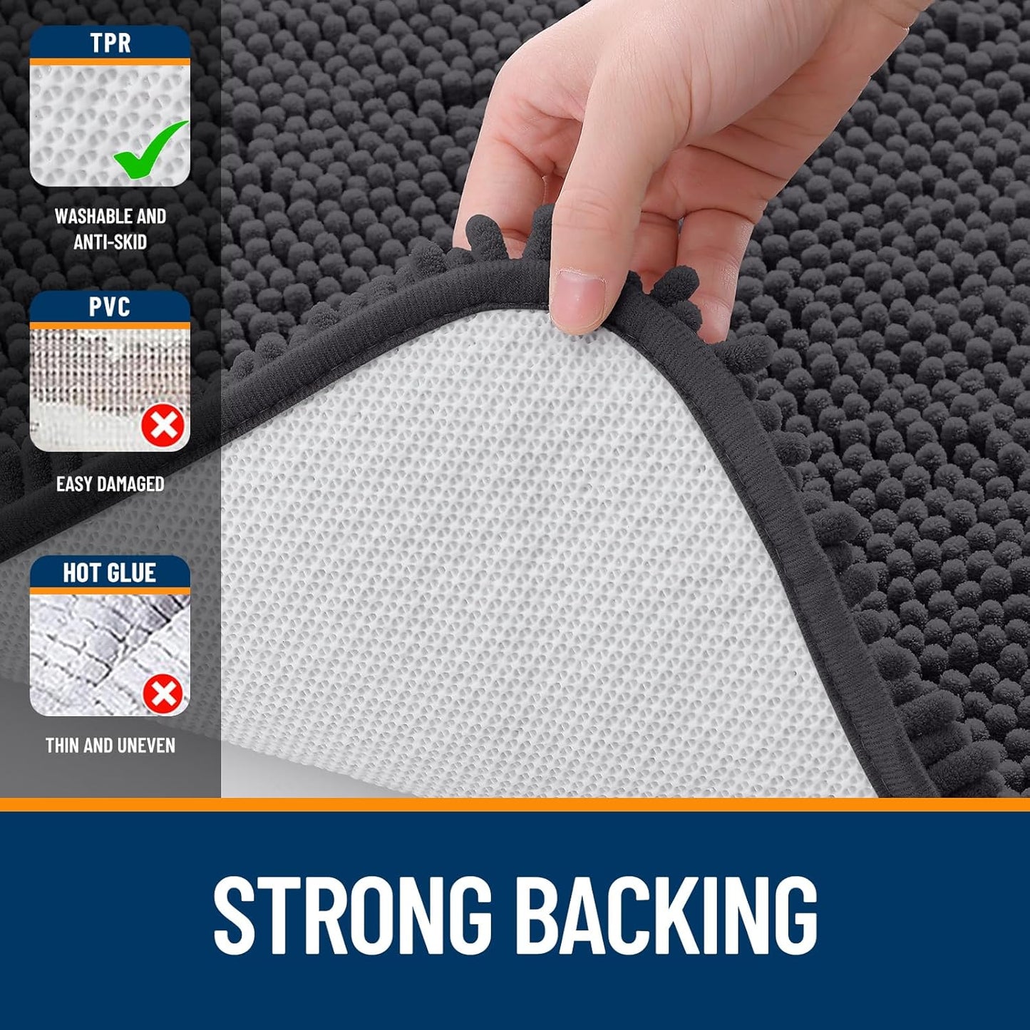 OLANLY Bathroom Runner Rugs - Soft Absorbent Chenille Bath Mat with Rubber Backing | 59x24, Dark Grey
