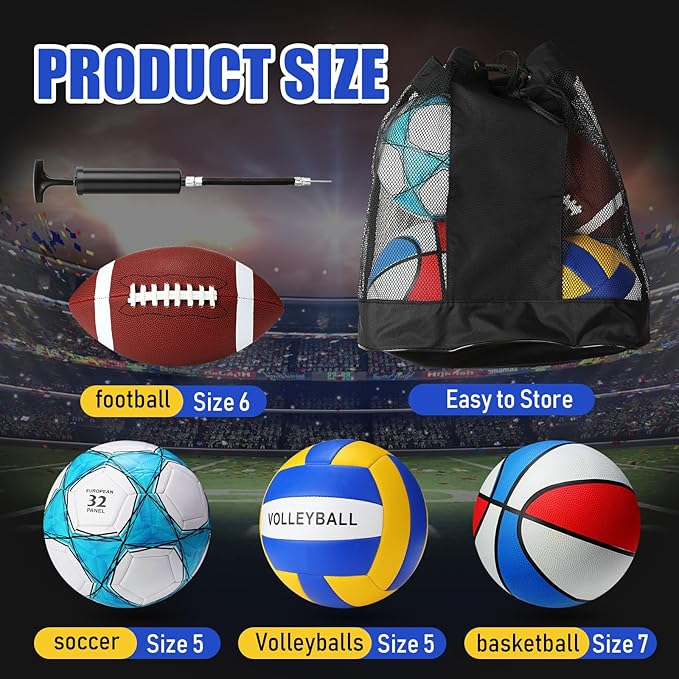 Jerify 4 Pcs Sport Balls Set Official Size Athletic Balls Include Soccer, Football, Basketball, Volleyball for Indoor Outdoor Game Youth Adult Operation Christmas Ball Gifts