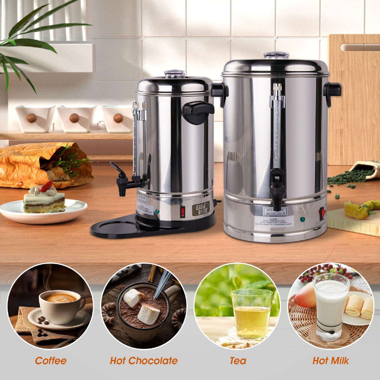 CLIVIA 100 Cup Coffee Urn, Commercial 15L Percolator Coffee Maker, Stainless Steel Large Hot Water Dispenser for Church,Party,Office