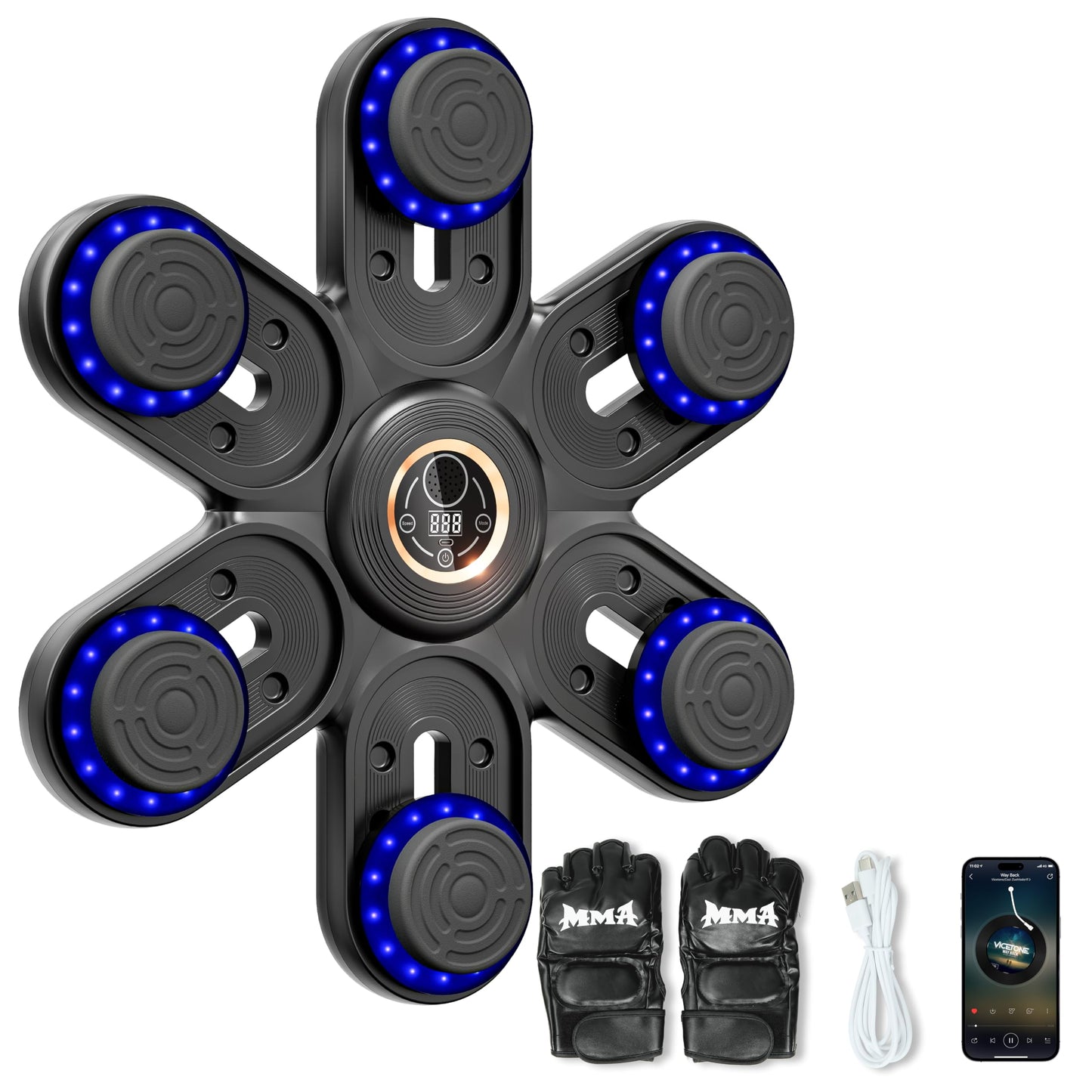 Sportneer Music Boxing Machine for Kids and Adults, Bluetooth Smart Music Punching Machine with Gloves and Movable Punching Pads, Wall Mounted Boxing Training Equipment for Home Gym Office Gift