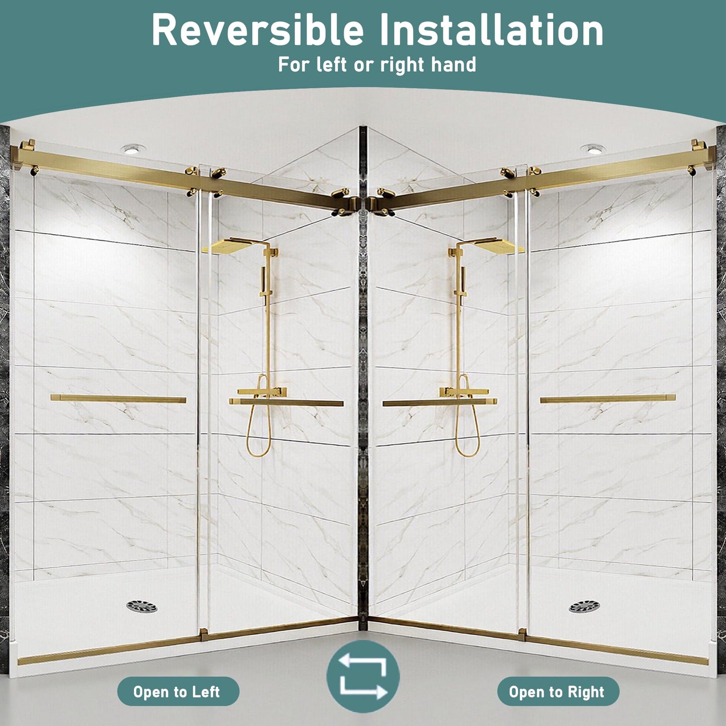 Dyvalis 43-48" W x 76" H Frameless Double Sliding Shower Door for Walk-in Shower,5/16" (8mm) SGCC Certified Clear Tempered Safety Glass,Easy-Clean Coating,Quiet Heavy-Duty Roller System,Brushed Gold