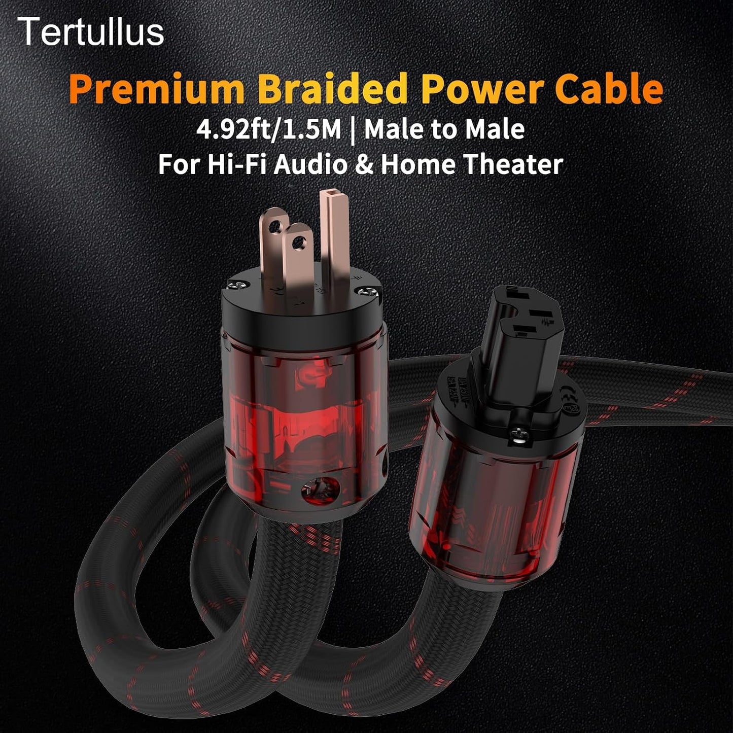 Tertullus (1.5m/4.92ft) OFC HiFi Audiophile Ac Power Cable,Power Cord Wire with US Connector Plug