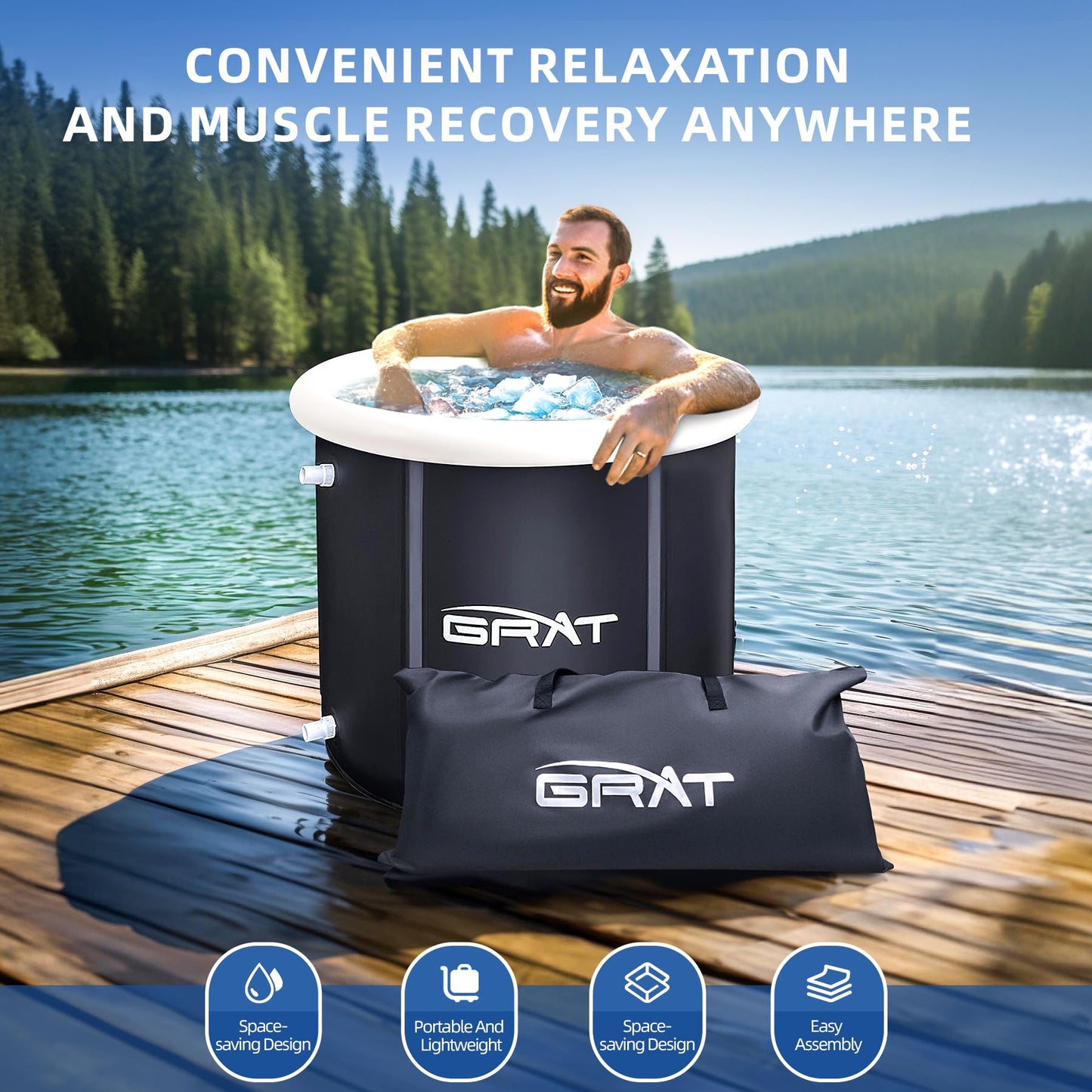 Oibath Standard Ice Bath Tub, 88 Gallon Cold Plunge Tub with Cover Lid, Portable Inflatable Ice Plunge Tub for Adults, Foldable Design, Chiller Compatible