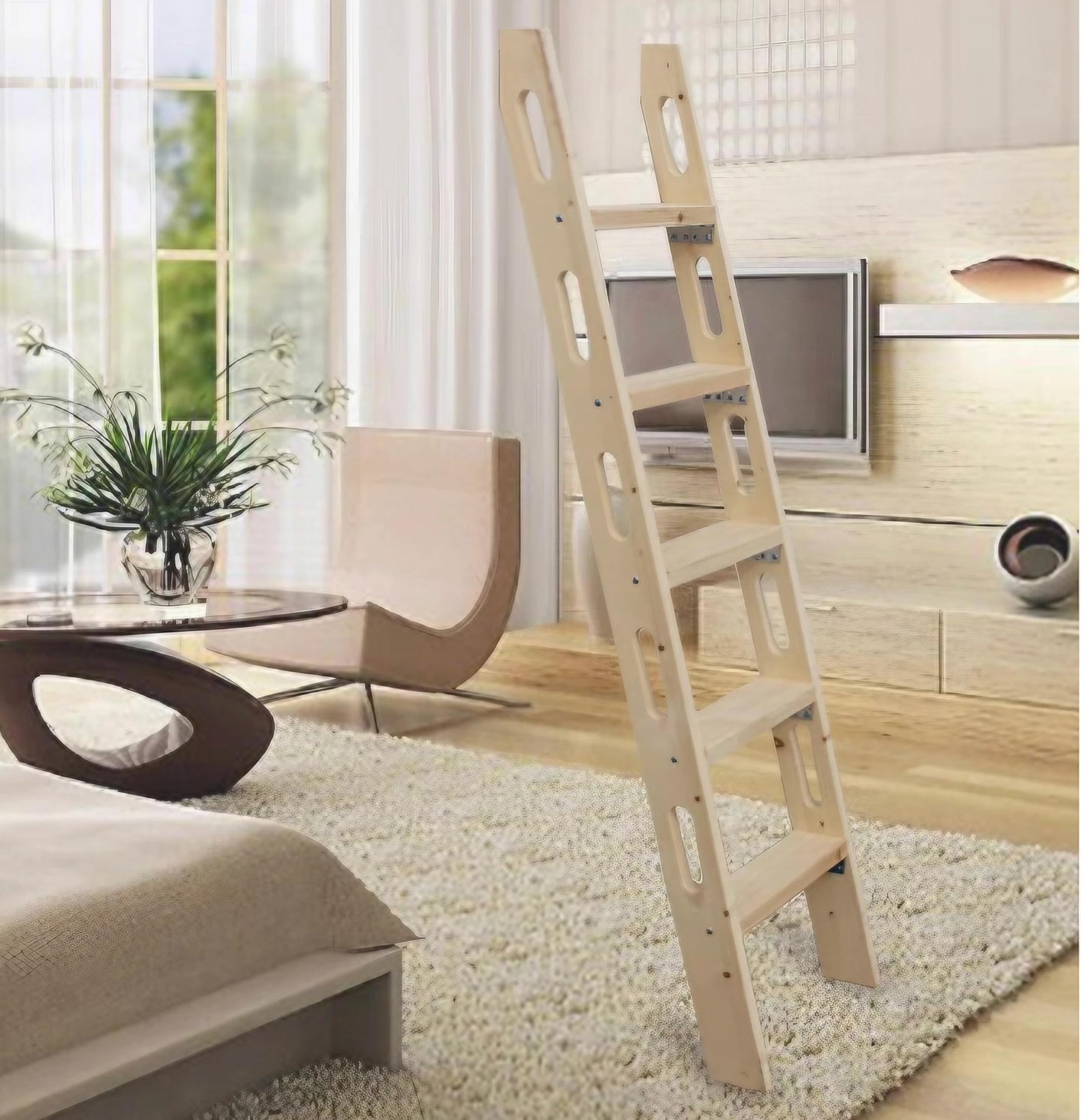 NDDKSII Bunk Bed Ladder - Eco-Friendly Solid Wood, Durable 1.18" Thick, 300KG Capacity, Safety Hollow-Out Side Rails, Includes Mounting Accessories, Perfect for Dorms, Bedrooms, Apartments