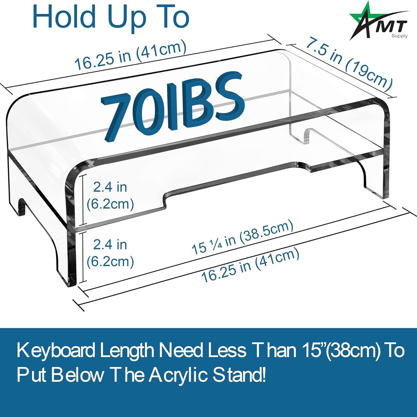 2 5.5 Inches AMT Clear Acrylic Monitor Stand Riser Tier, High Clear Computer Desk Organizer Shelf for Multi Media PC