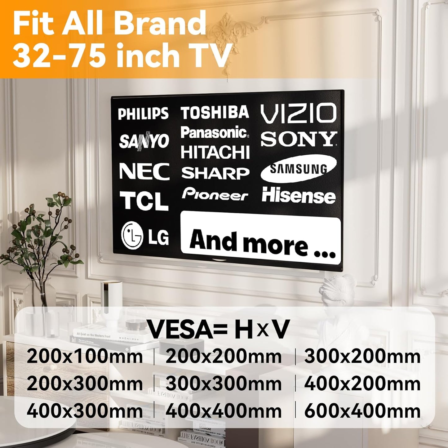 EZISE 32-75 inch 150 lbs, Studless TV Wall Mount for TVs, No Stud Drywall TV Mount Holds up to Low Profile, No Drill