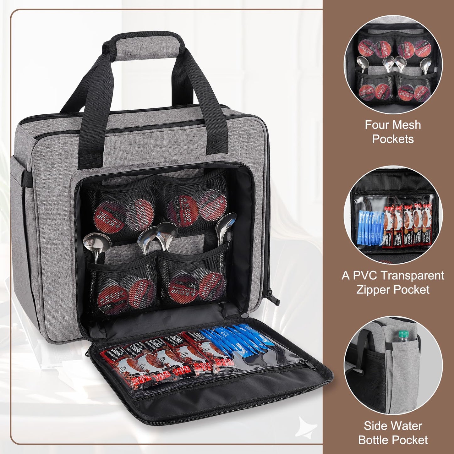 Anitor Portable Carrying Coffee Maker Travel Bag Match for Keurig K-Mini/K-Mini Plus/K-Express, Single Serve Coffee Machine Travel Bag with Padded Shoulder Straps Includes Multiple Storage Bags, Black