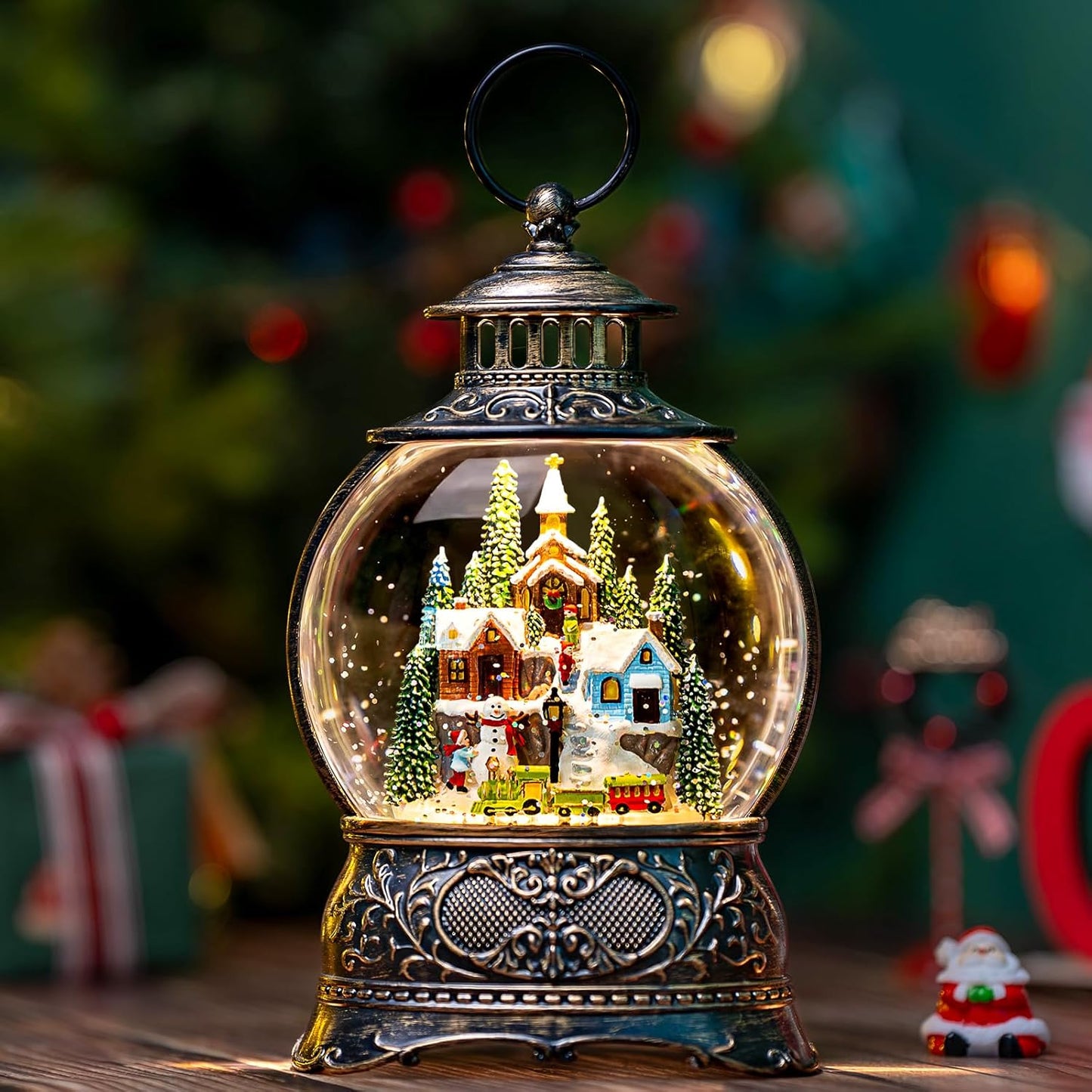Regine Switzerland Christmas Snow Globe - Musical Snowy Train Lantern with 6-Hour Timer & USB/Battery Operated | Perfect Holiday Decoration Gift