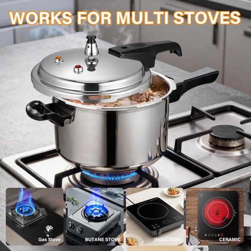 DOITOOL 4.2 Quart Aluminum Pressure Cooker Stovetop Fast Cooking Pot Pressure Canner Compatible for Induction Cookers and Gas Stoves, Silver (4L)