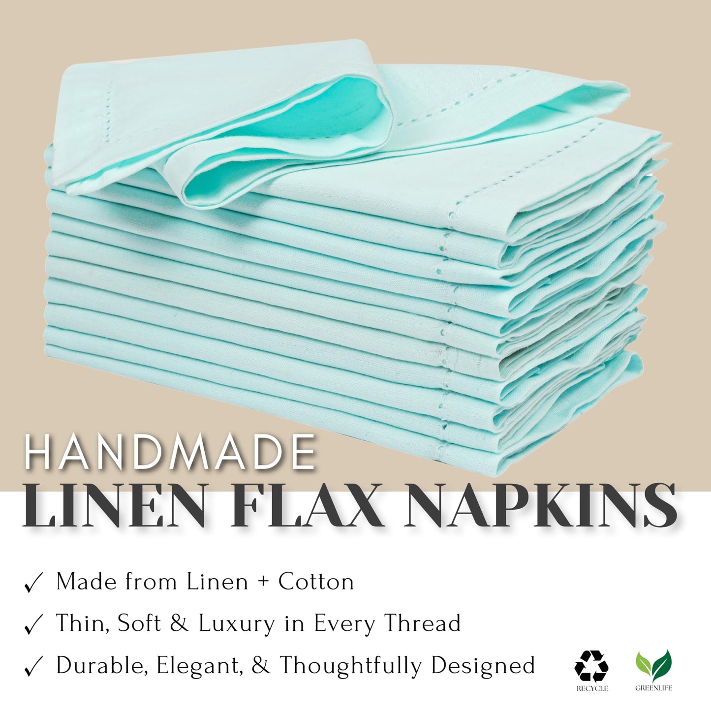 Ramanta Home Baby Blue Cloth Dinner Napkin Set of 12-18x18 Inch, Easter Premium Cotton Linen Flax Hemstitched Napkins for Spring Decor Wedding, Party, Kitchen | Soft Durable Washable for Everyday Use