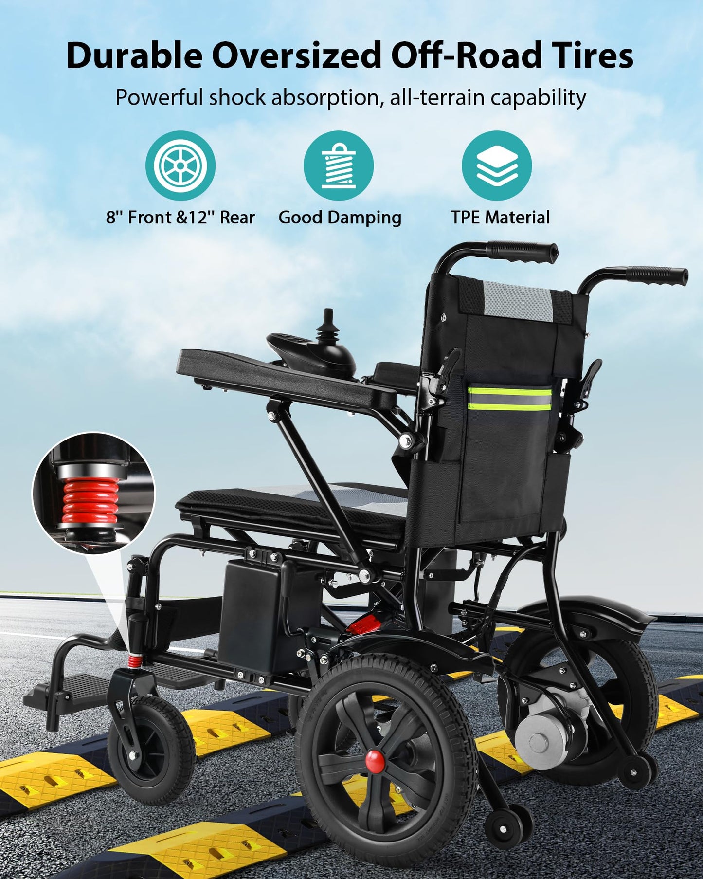 19'' Wider Electric Wheelchairs for Adults - 15 Miles Travel Range & Support 330 lb, Lightweight Foldable Motorized Wheelchair with Large Tire, 360W All Terrain Power Wheelchair for Home/Outdoor